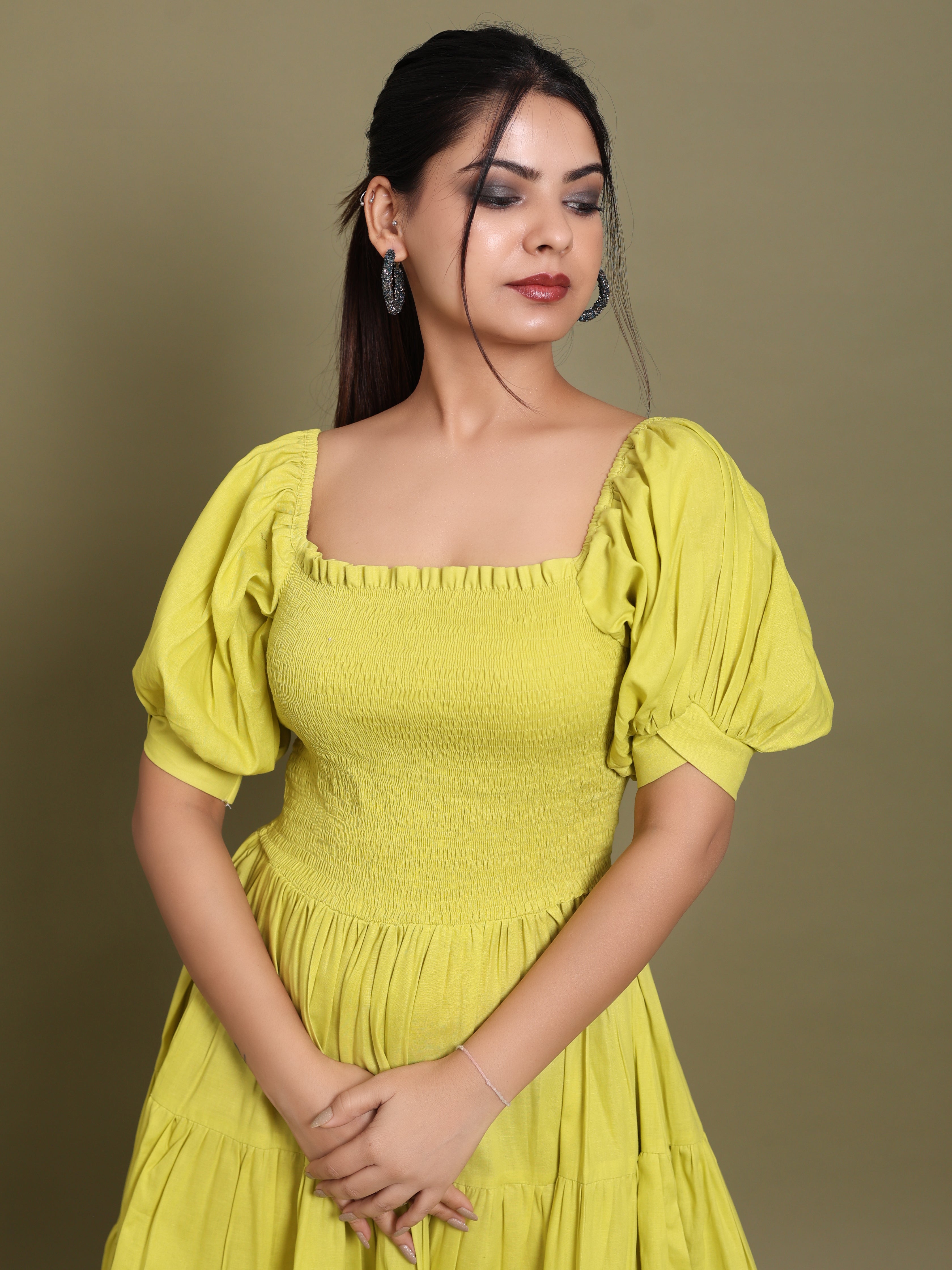 Neon Knee Length Tiered Dress