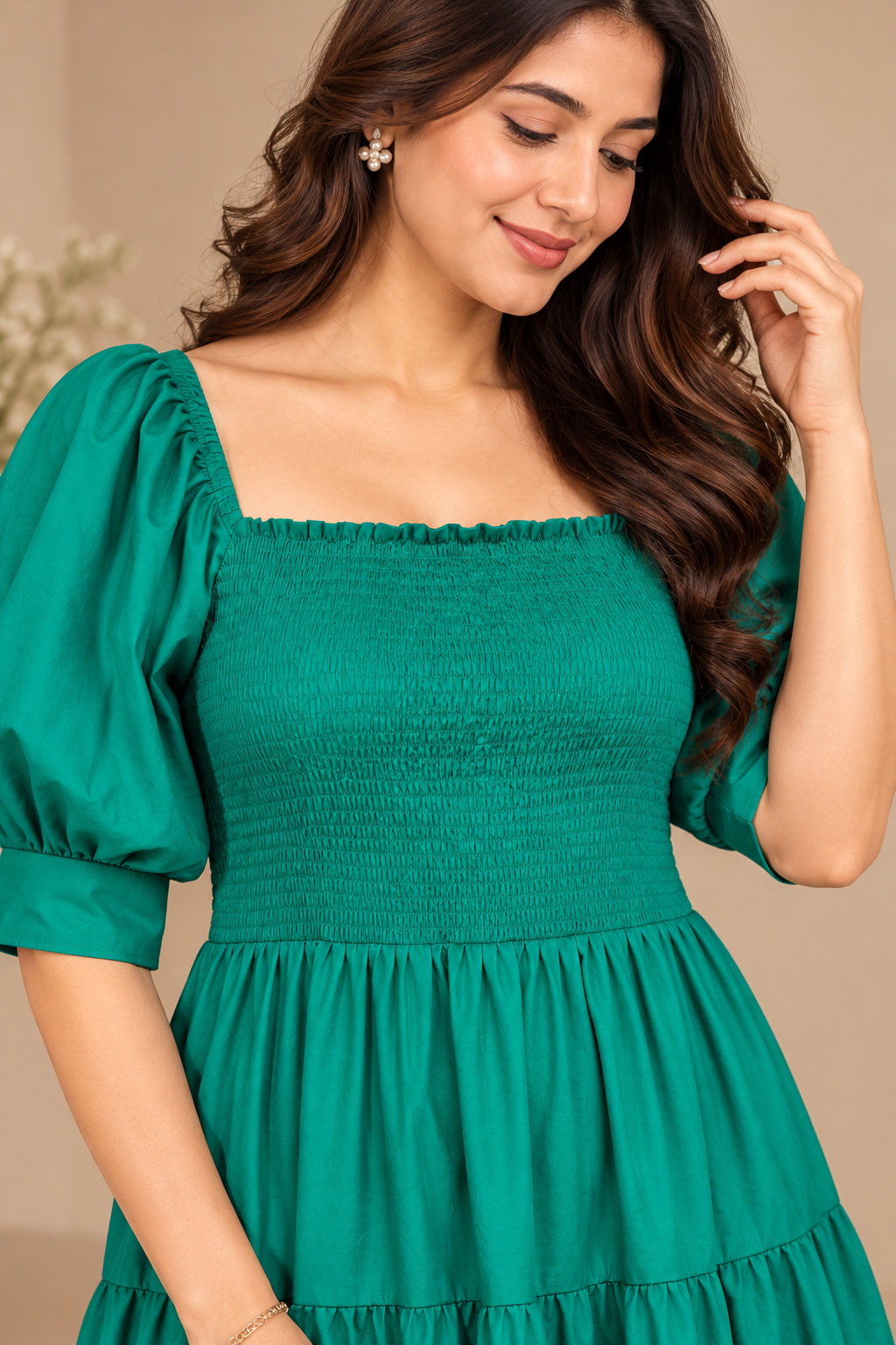 Hot Green Flared Cotton Drees