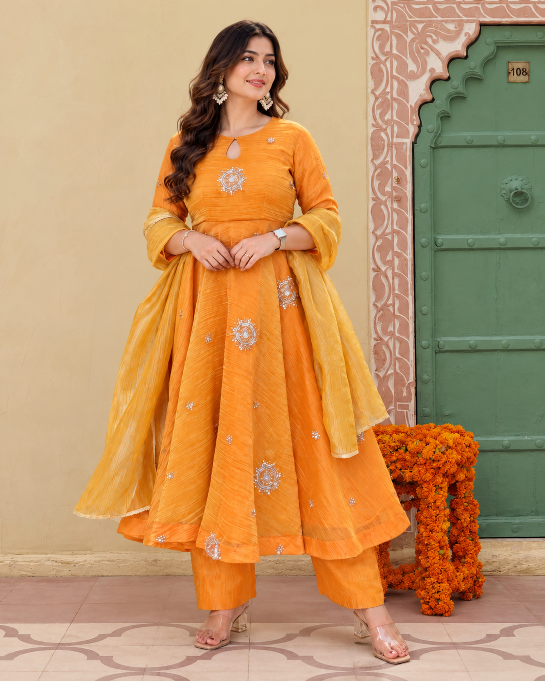Sunshine Glow Embroidered Anarkali Suit Set” 🧡