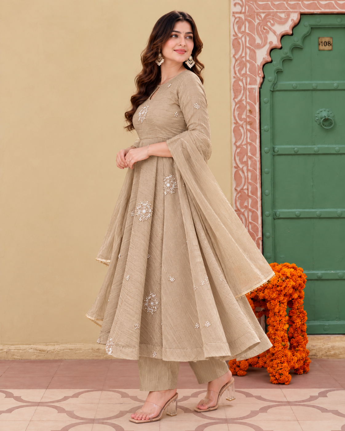 Noor-e-Taupe Anarkali Set
