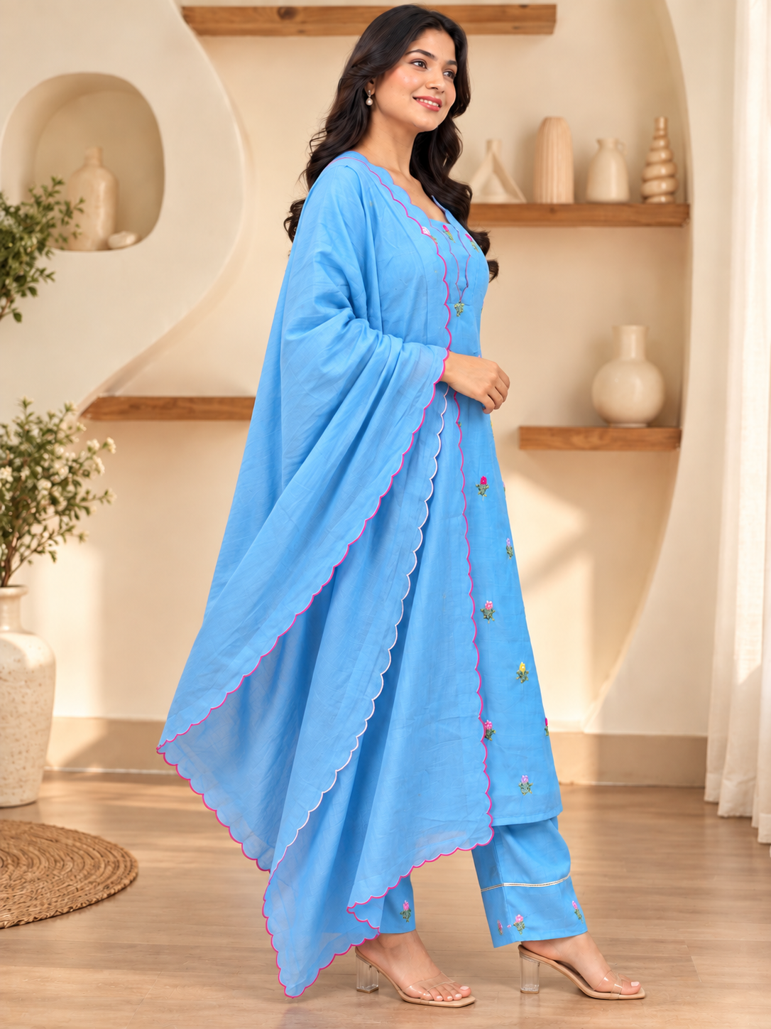 Sky Blue Blossom Kurta Set