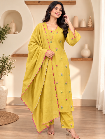 Mustard Floral Elegance Kurta Set
