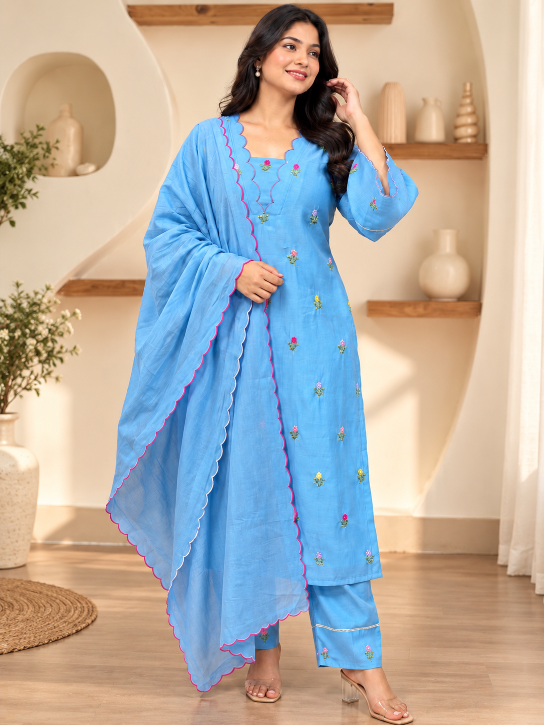 Sky Blue Blossom Kurta Set
