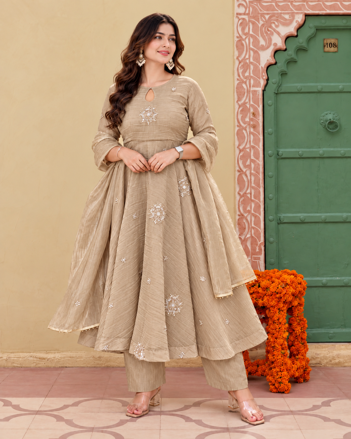 Noor-e-Taupe Anarkali Set