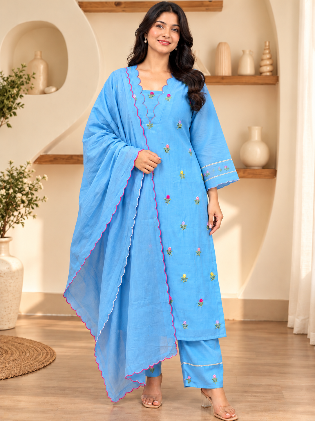 Sky Blue Blossom Kurta Set