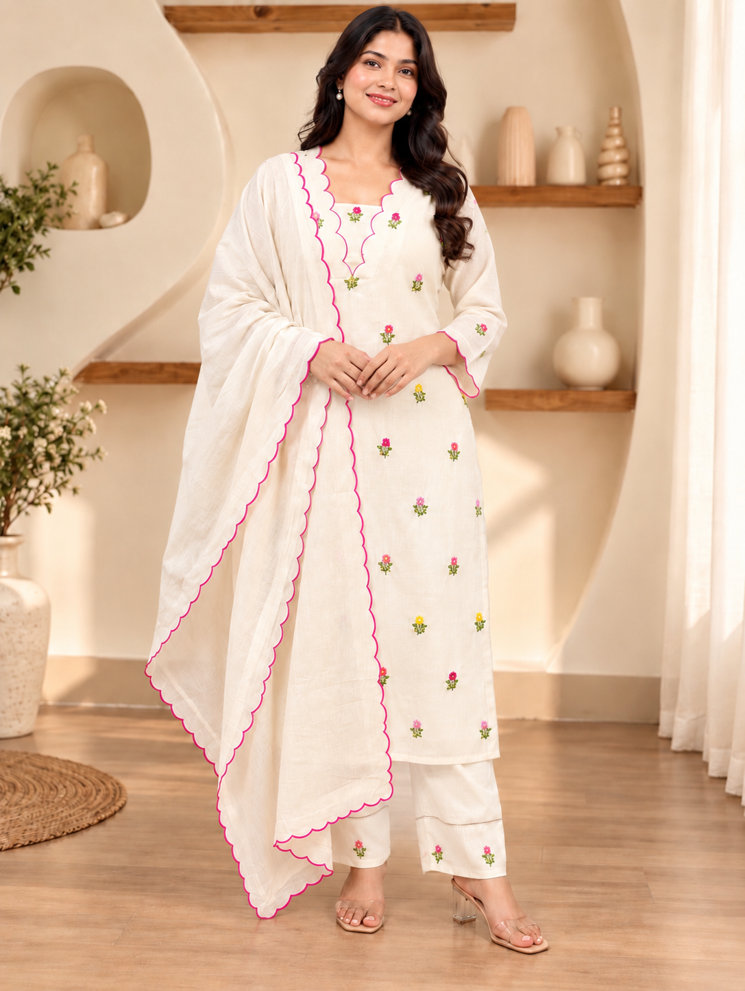 Ivory Floral Scallop Kurta Set