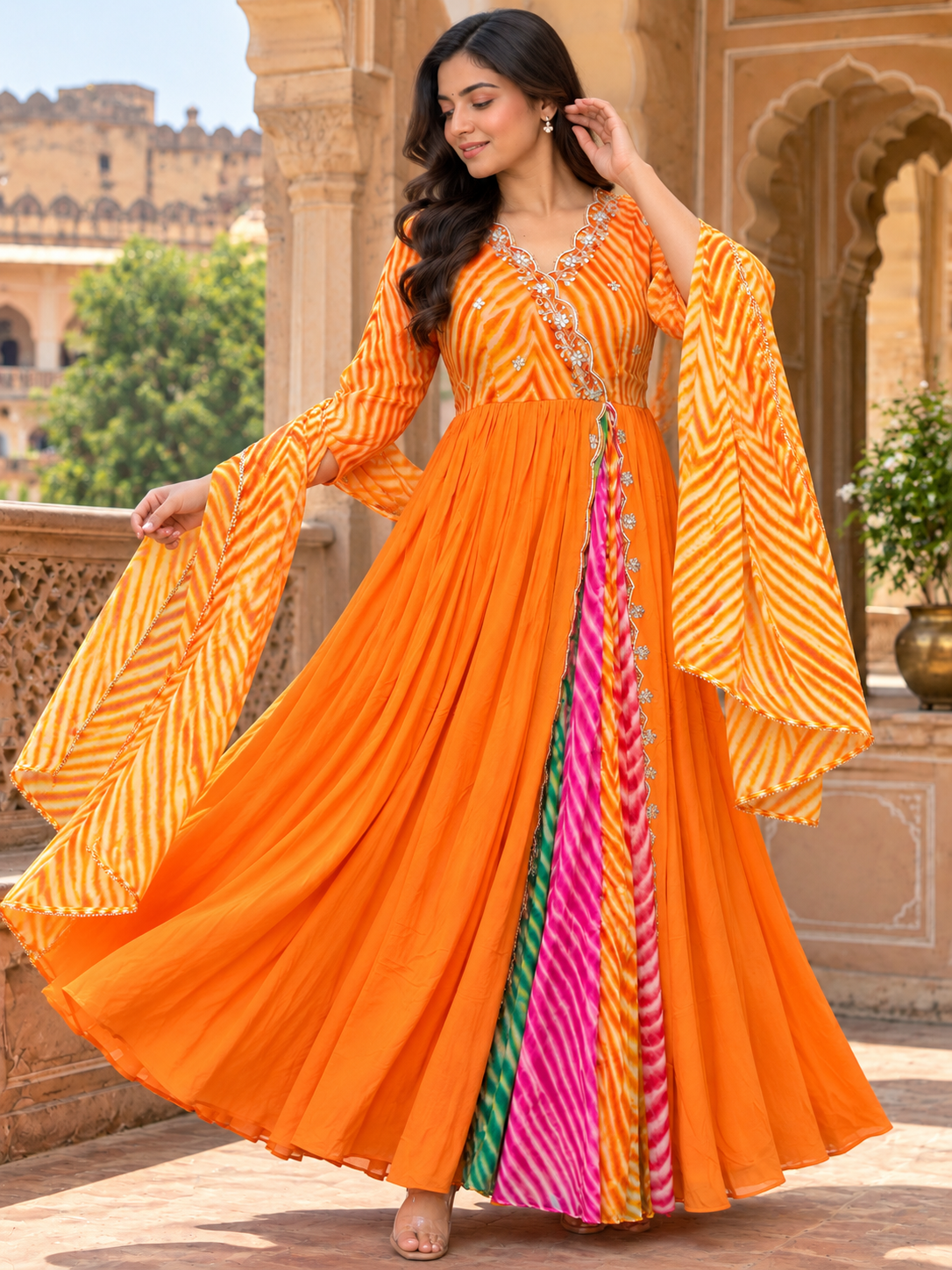 Rajwada Orange Anarkali Grown