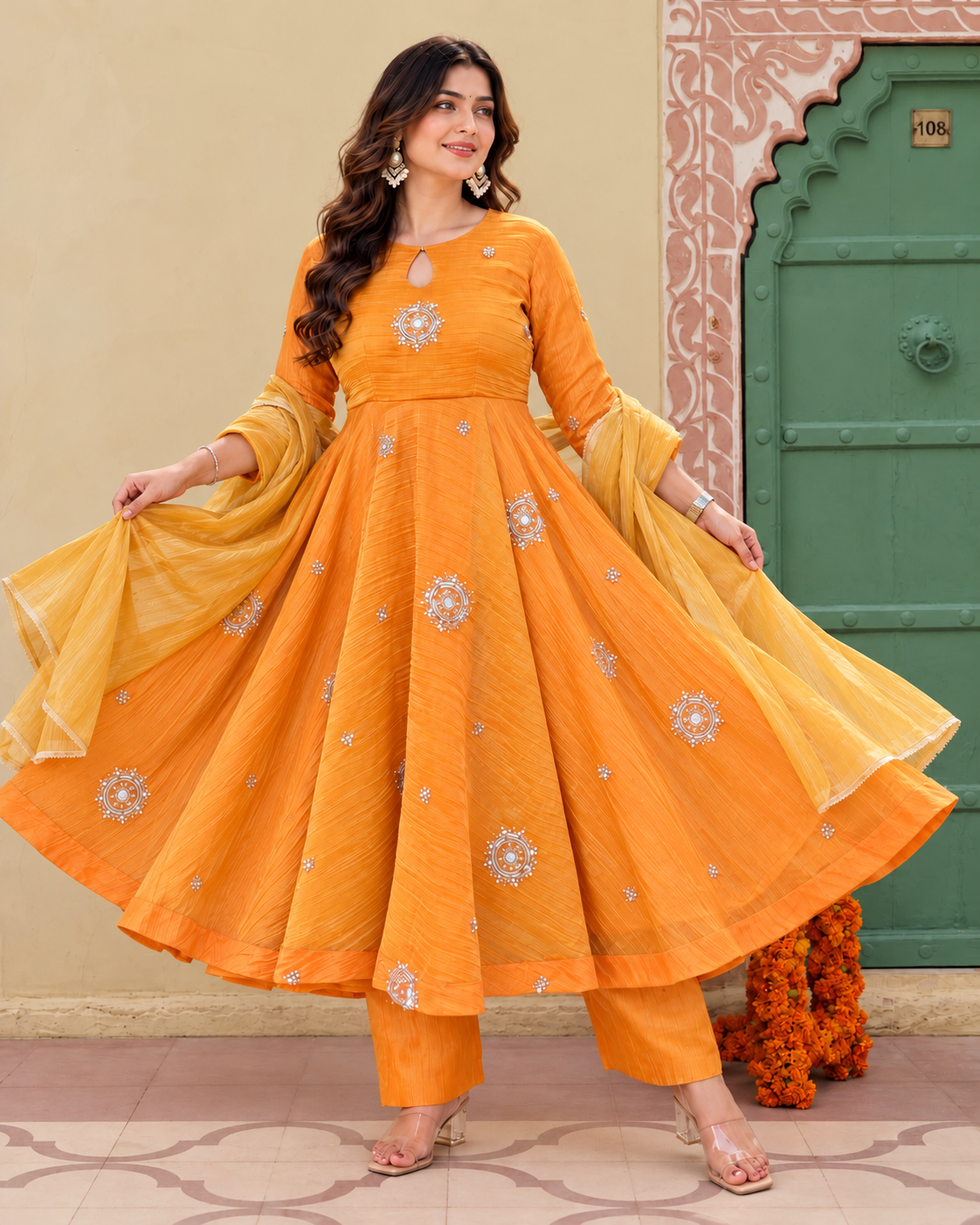 Sunshine Glow Embroidered Anarkali Suit Set” 🧡