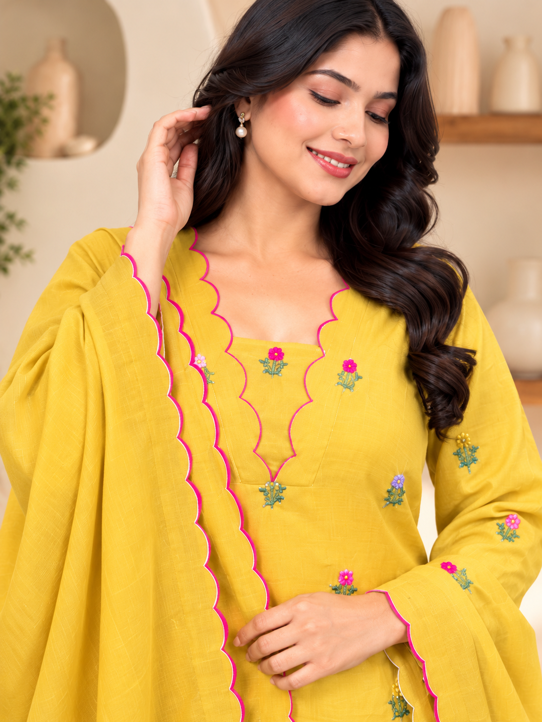 Mustard Floral Elegance Kurta Set