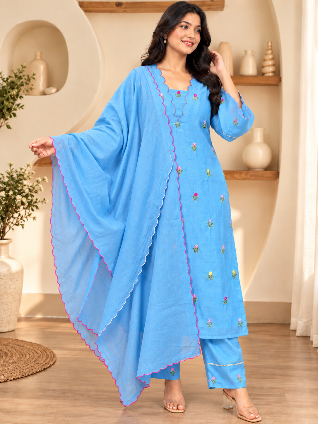 Sky Blue Blossom Kurta Set
