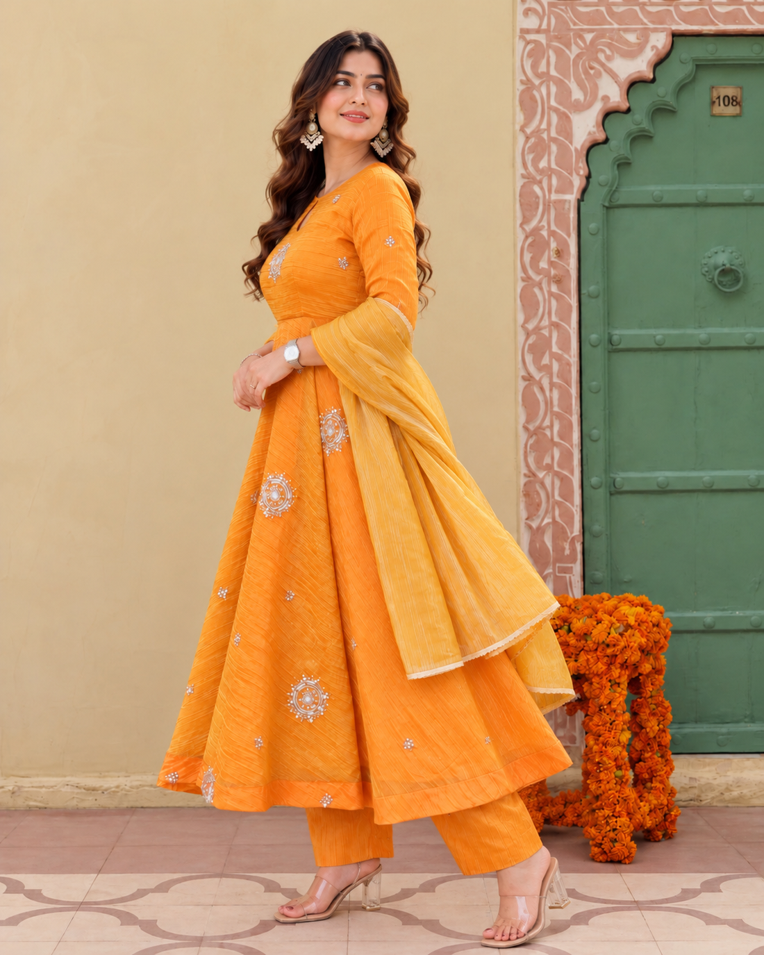 Sunshine Glow Embroidered Anarkali Suit Set” 🧡