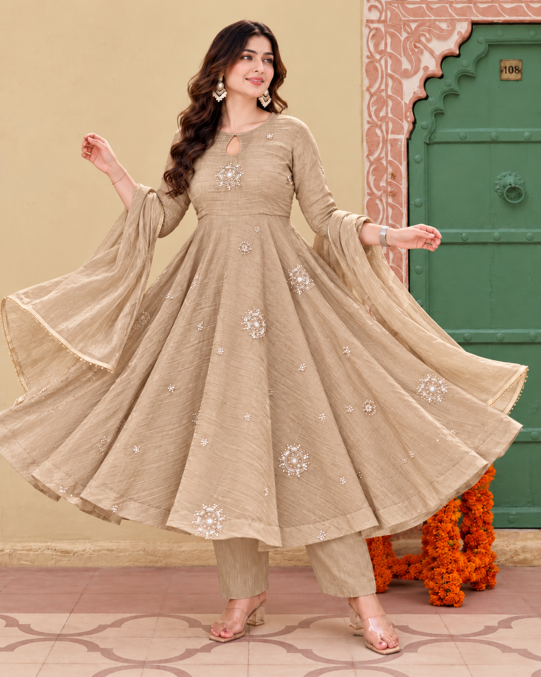 Noor-e-Taupe Anarkali Set