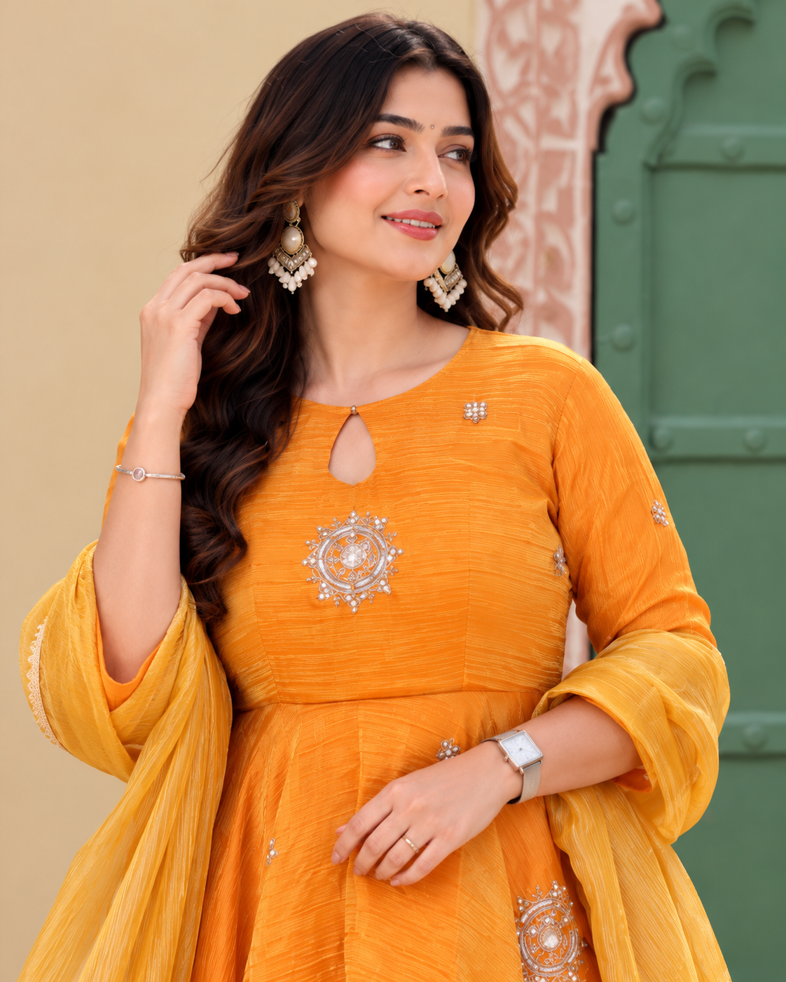 Sunshine Glow Embroidered Anarkali Suit Set” 🧡