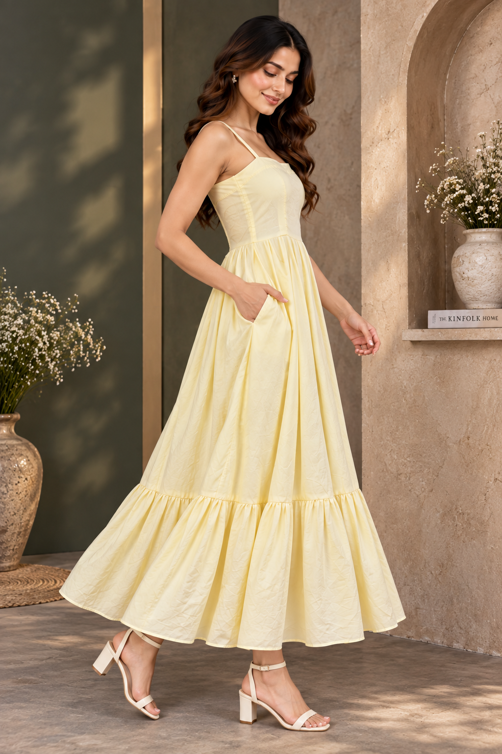Butter Yellow Flared Cotton Drees
