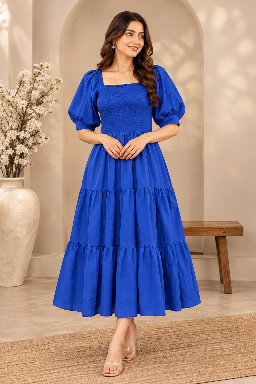Royal Blue Flared Cotton Dress