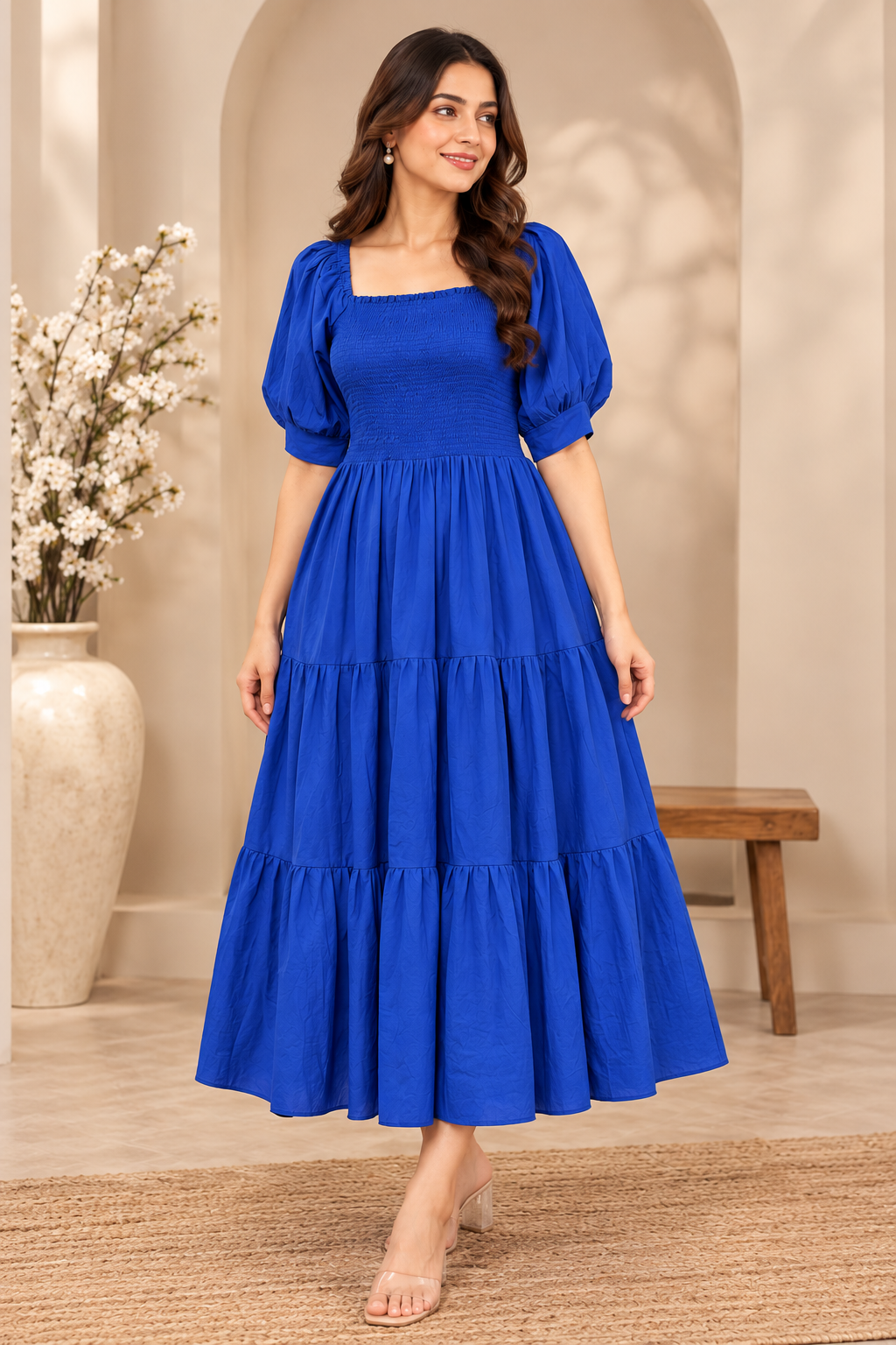 Royal Blue Flared Cotton Dress