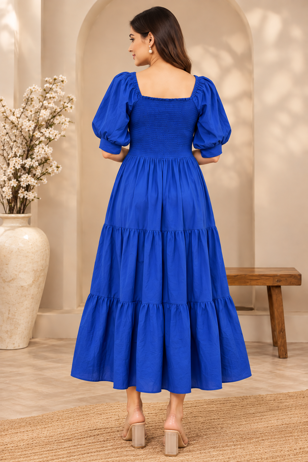 Royal Blue Flared Cotton Dress
