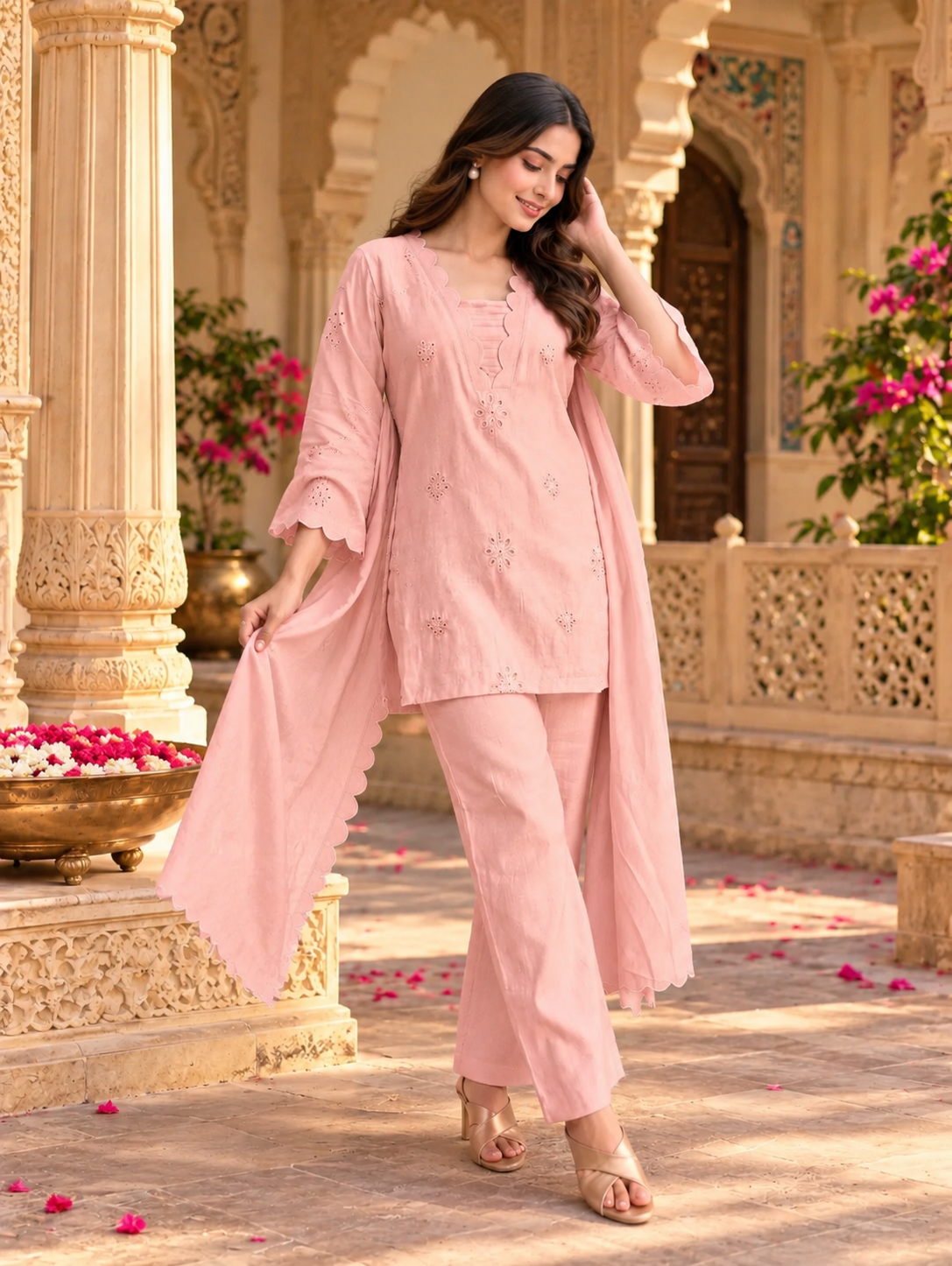 Blush Pink Scallop Kurta Set