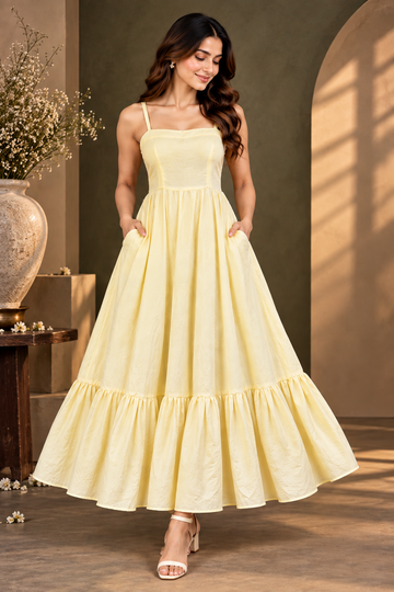 Butter Yellow Flared Cotton Drees