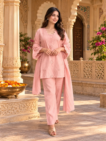 Blush Pink Scallop Kurta Set