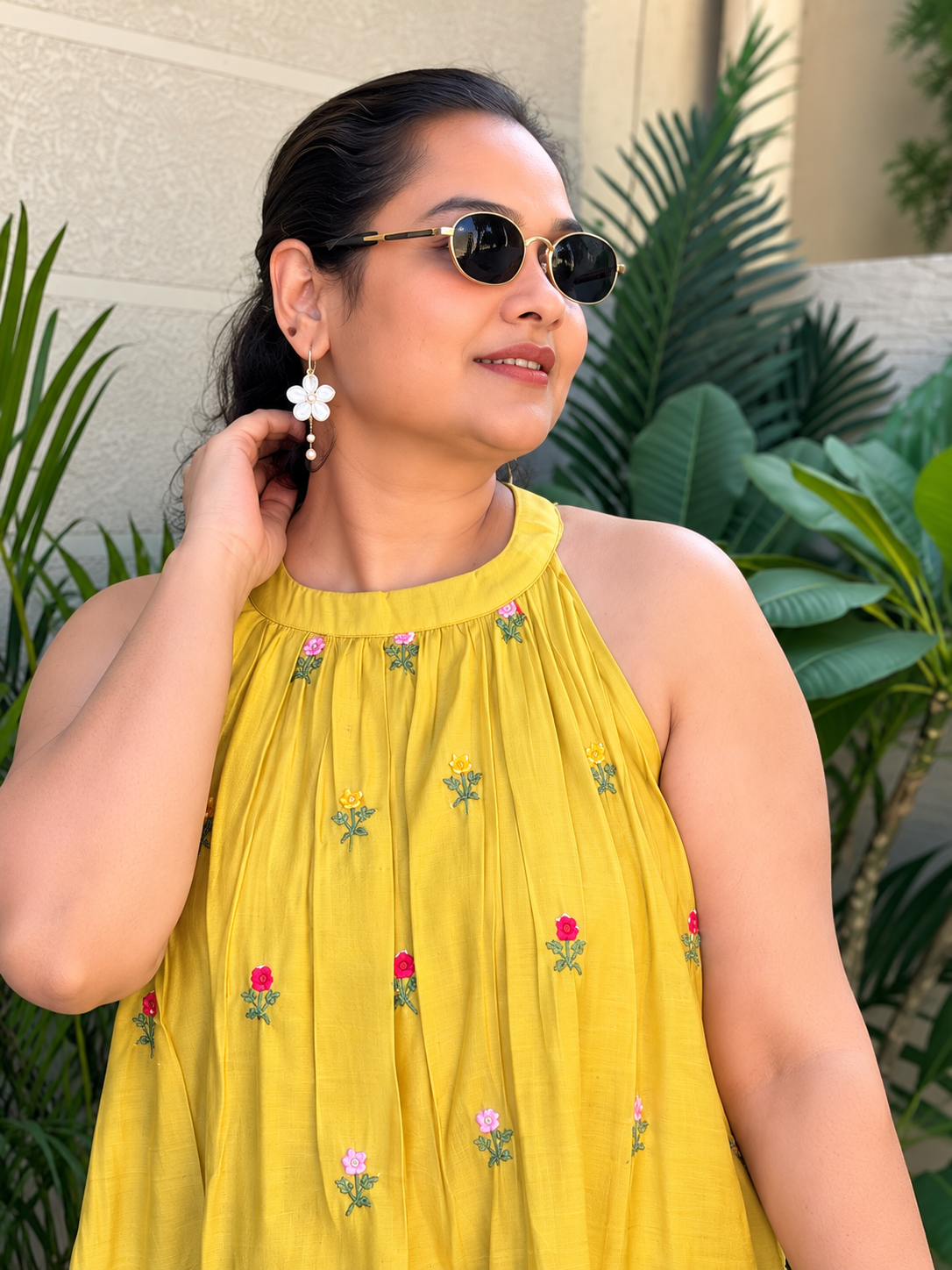 Yellow Floral Halter Maxi Dress