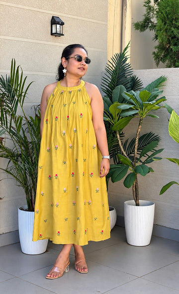 Yellow Floral Halter Maxi Dress