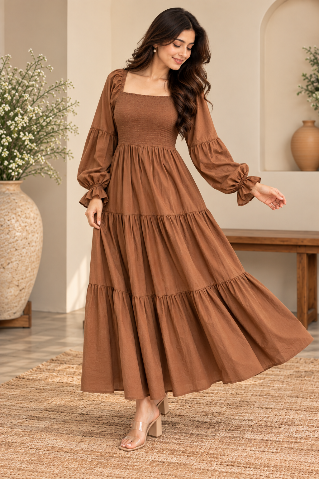 Mocha Brown Cotton Maxi Dress