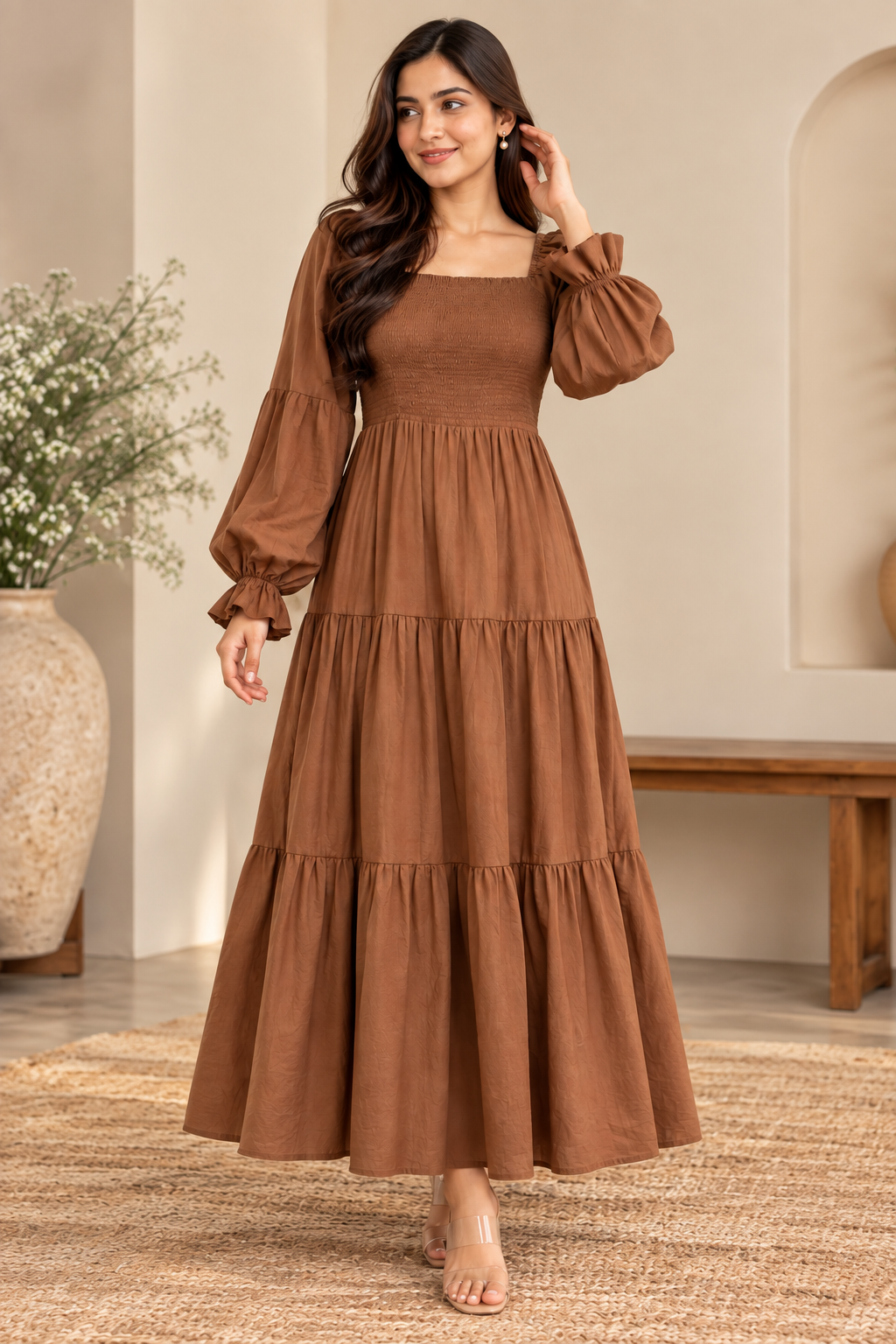 Mocha Brown Cotton Maxi Dress