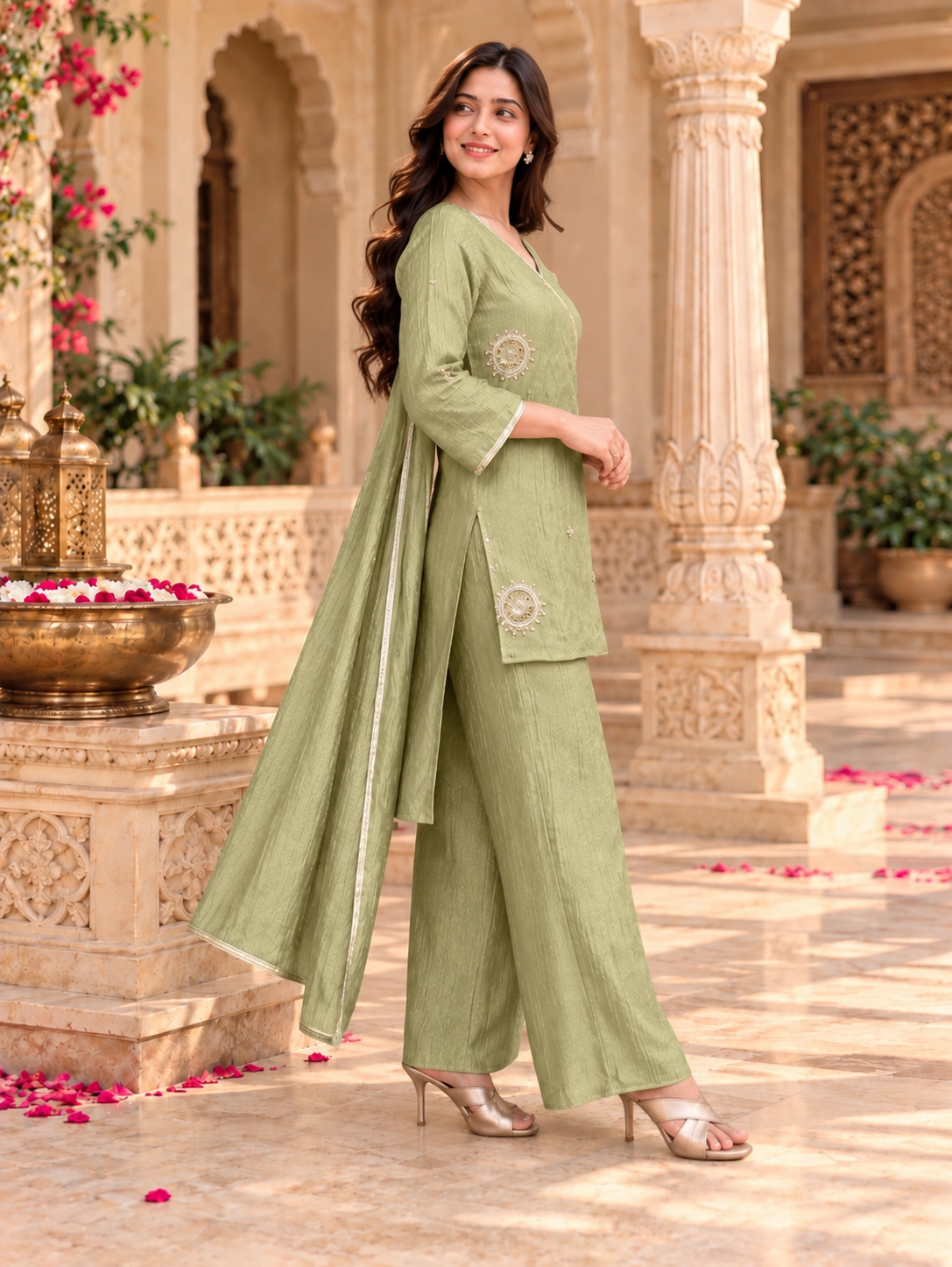 Pastel Green Embroidered Set