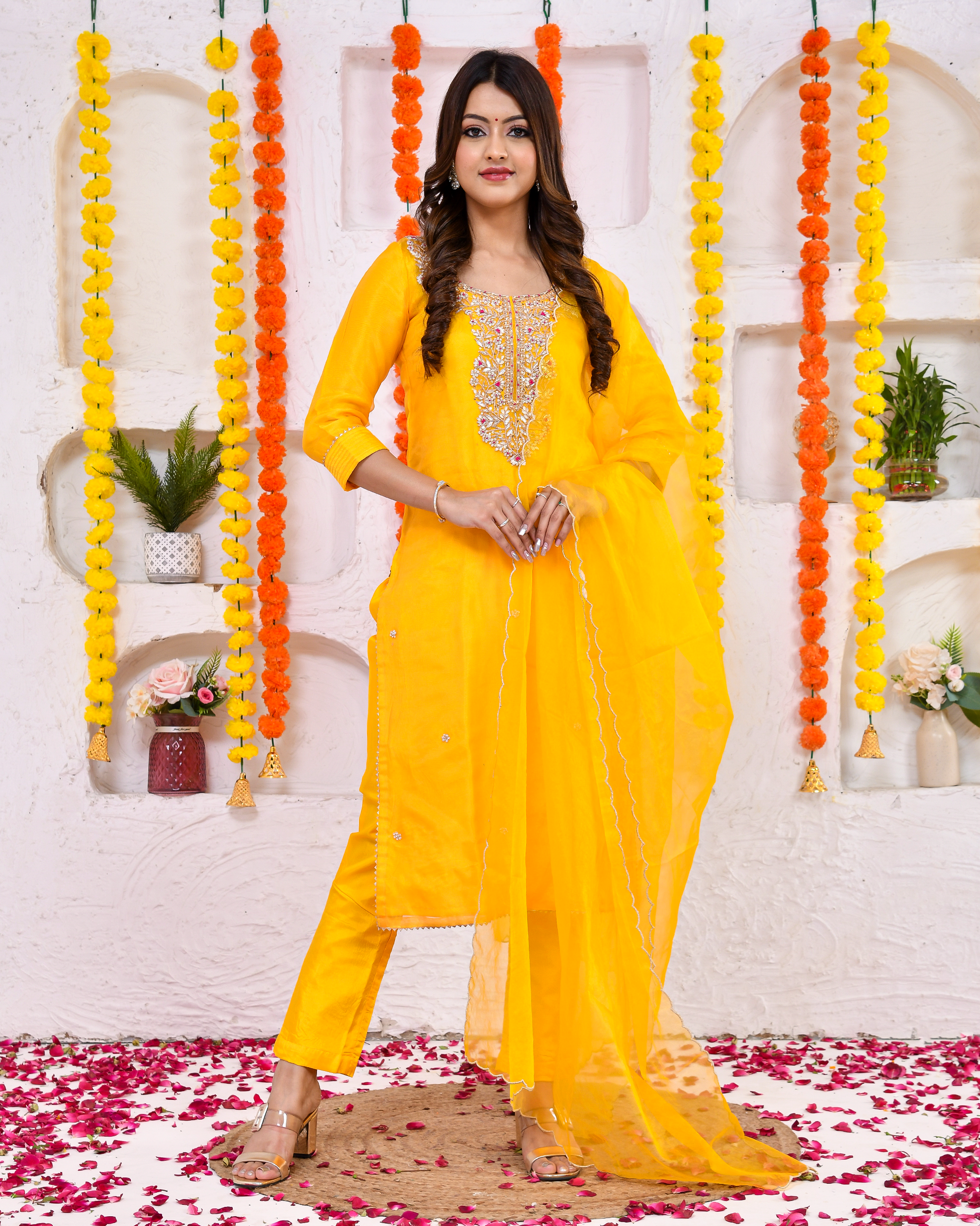 Sunglow silk Suit set with Duppta