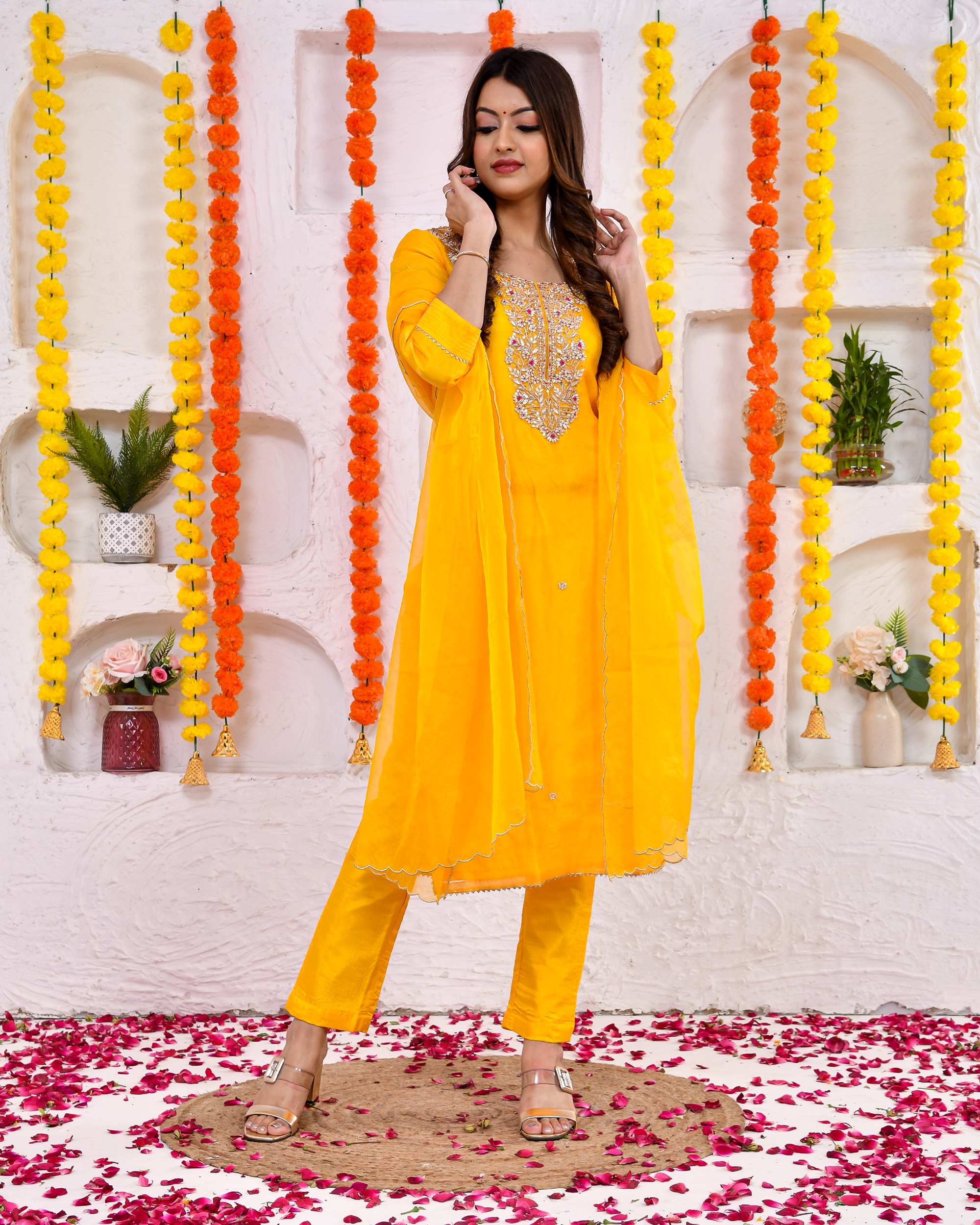 Sunglow silk Suit set with Duppta