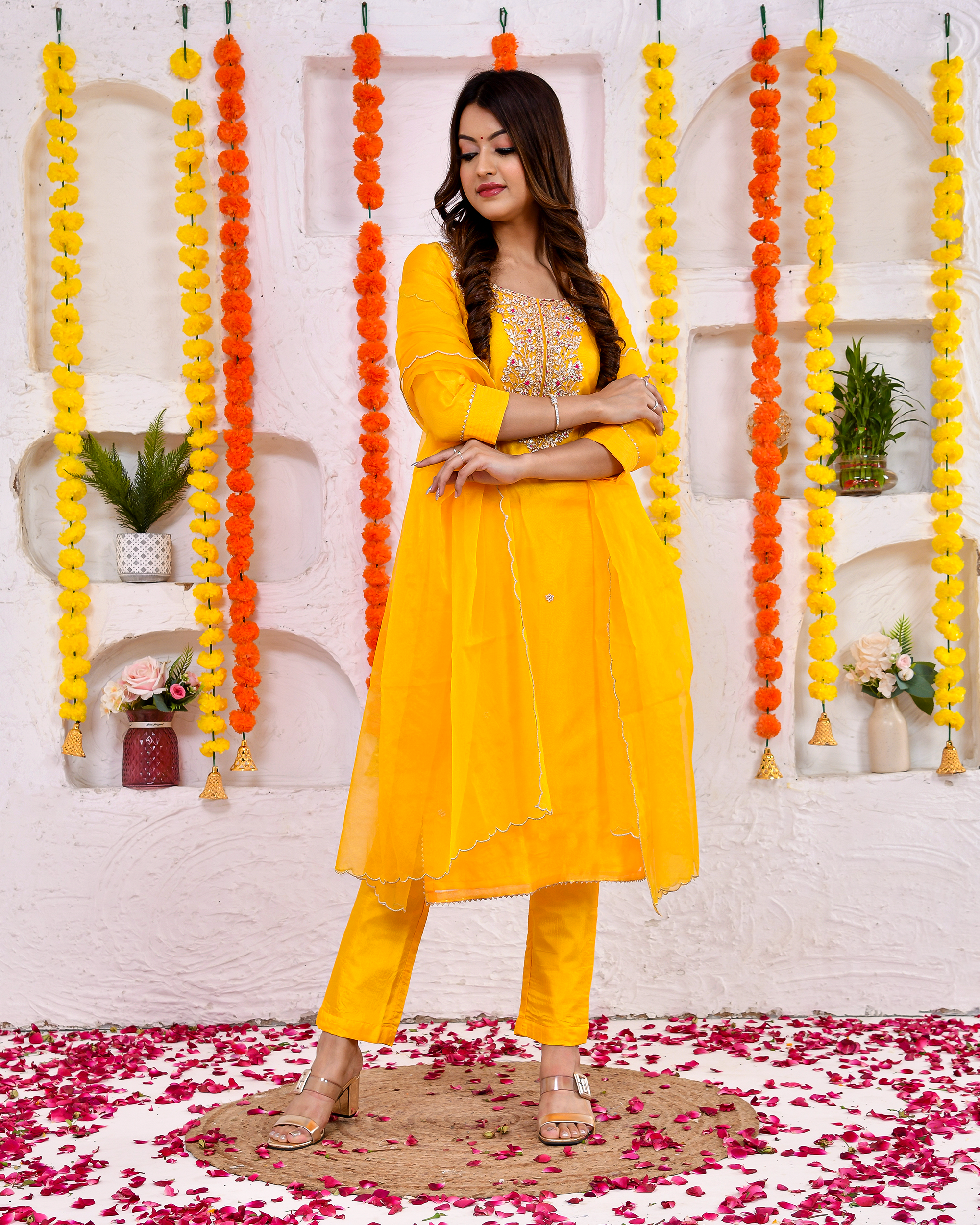 Sunglow silk Suit set with Duppta
