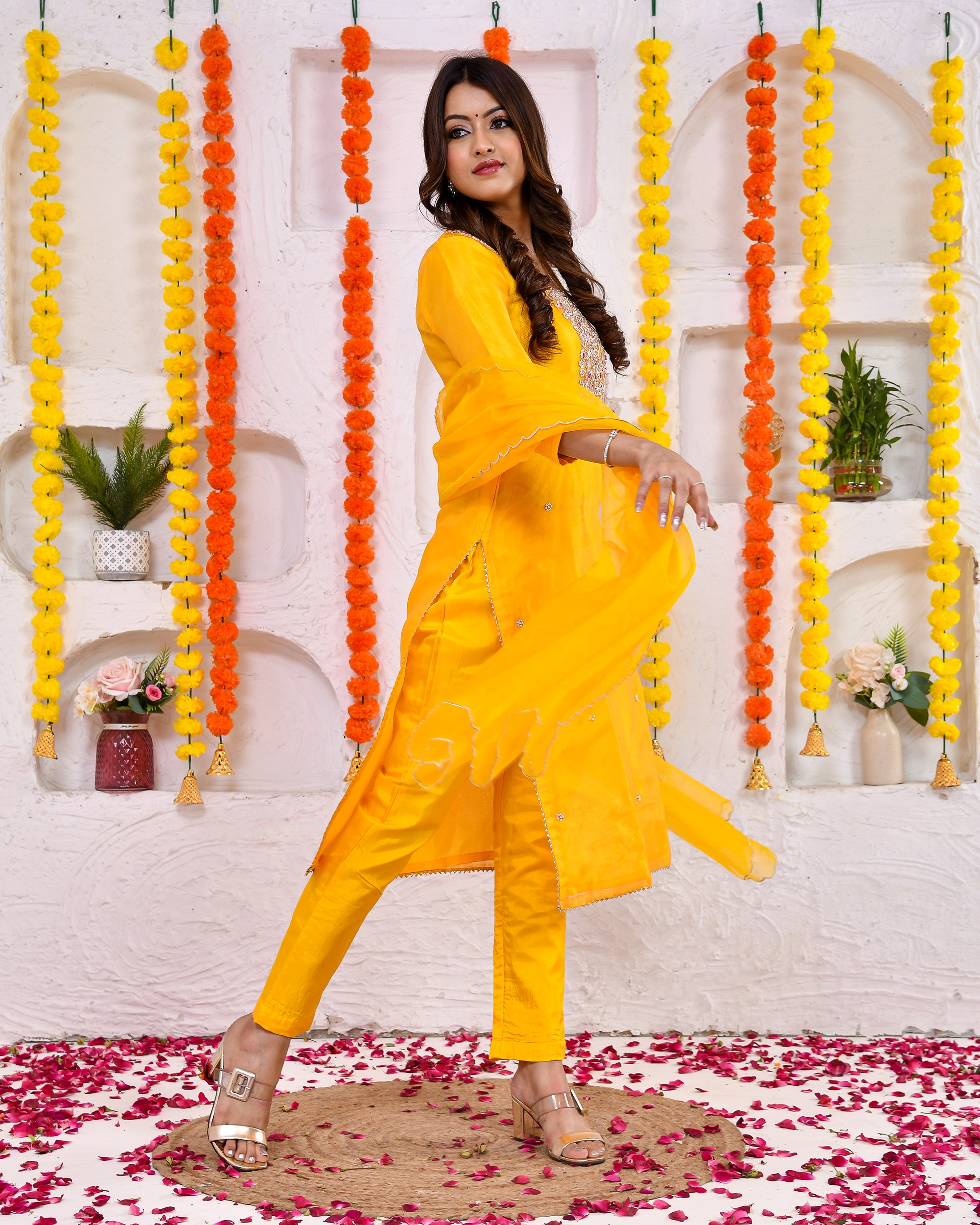Sunglow silk Suit set with Duppta