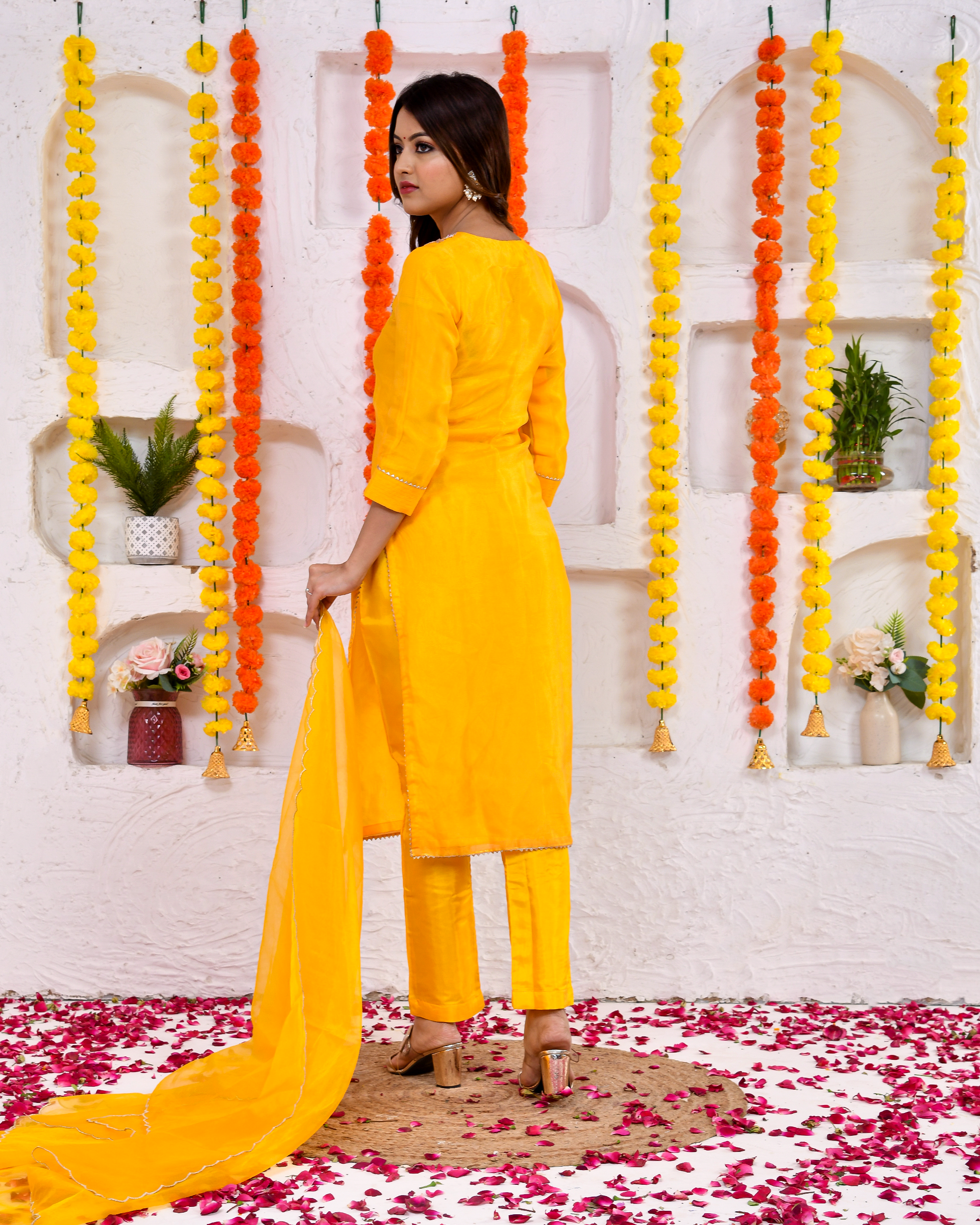 Sunglow silk Suit set with Duppta