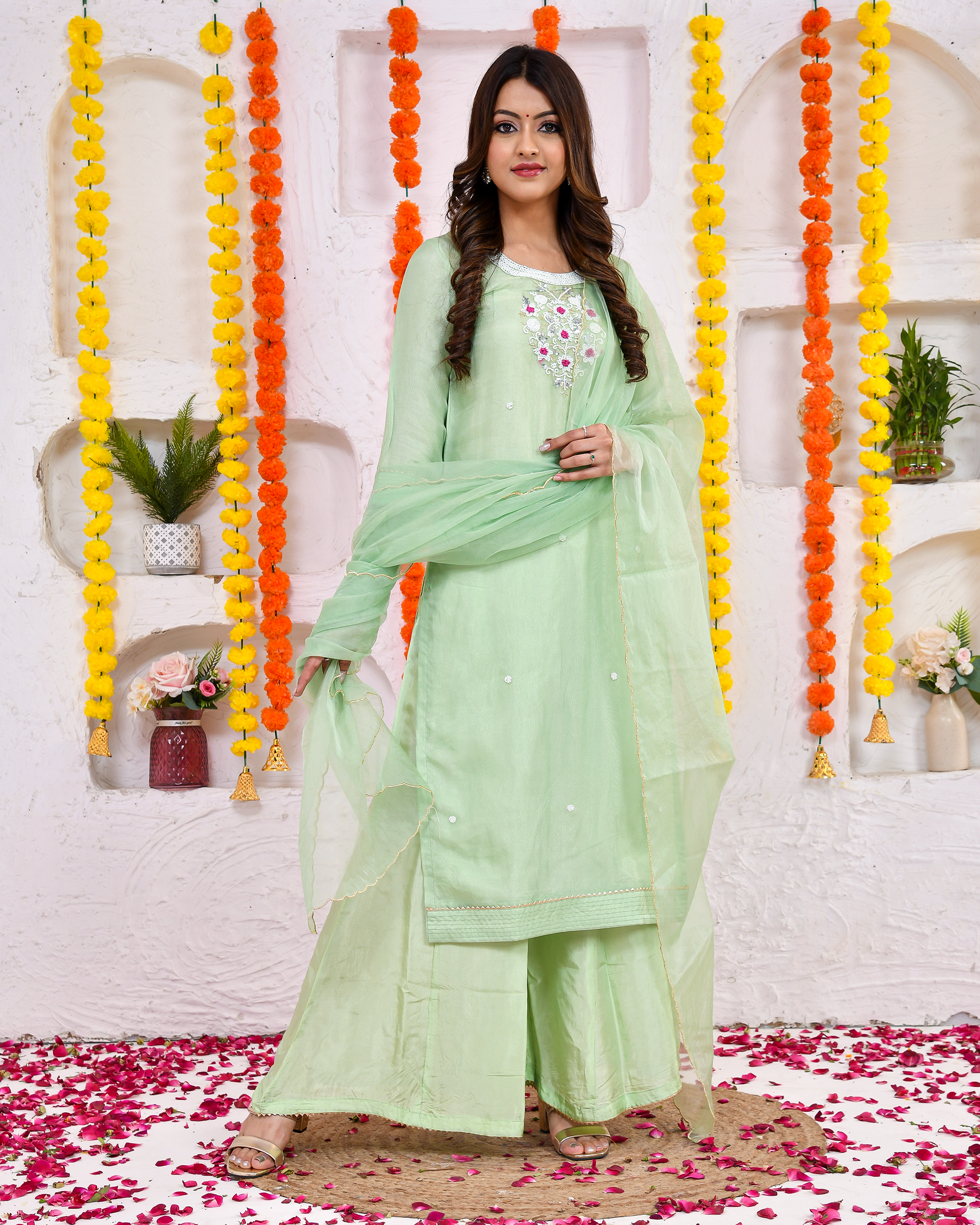 Khaas green Silk Sharara set with Duppta