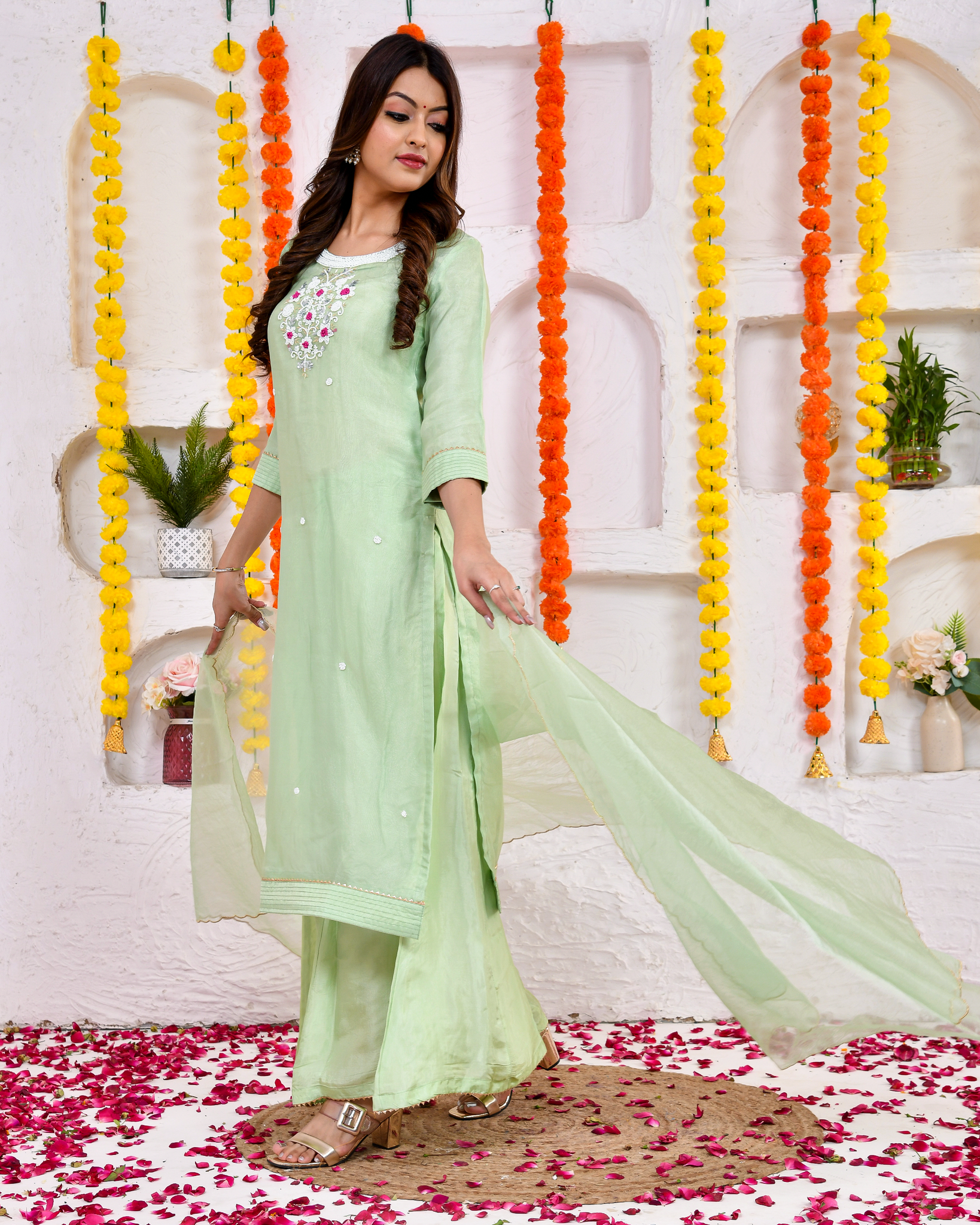 Khaas green Silk Sharara set with Duppta