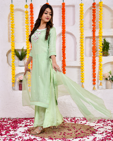 Khaas green Silk Sharara set with Duppta