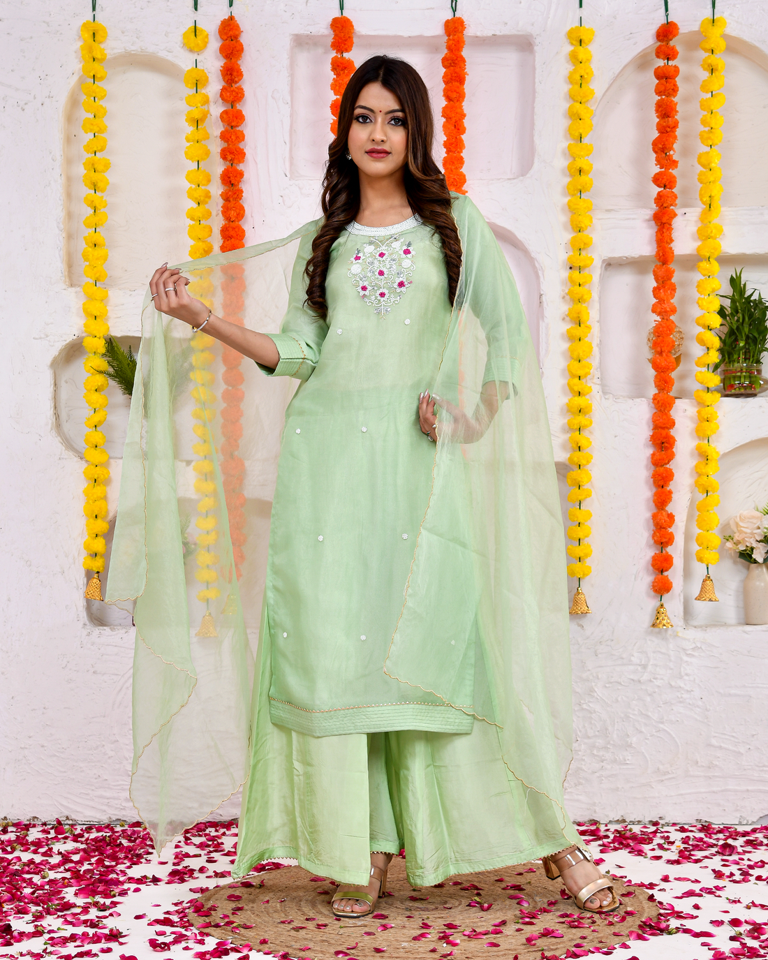Khaas green Silk Sharara set with Duppta