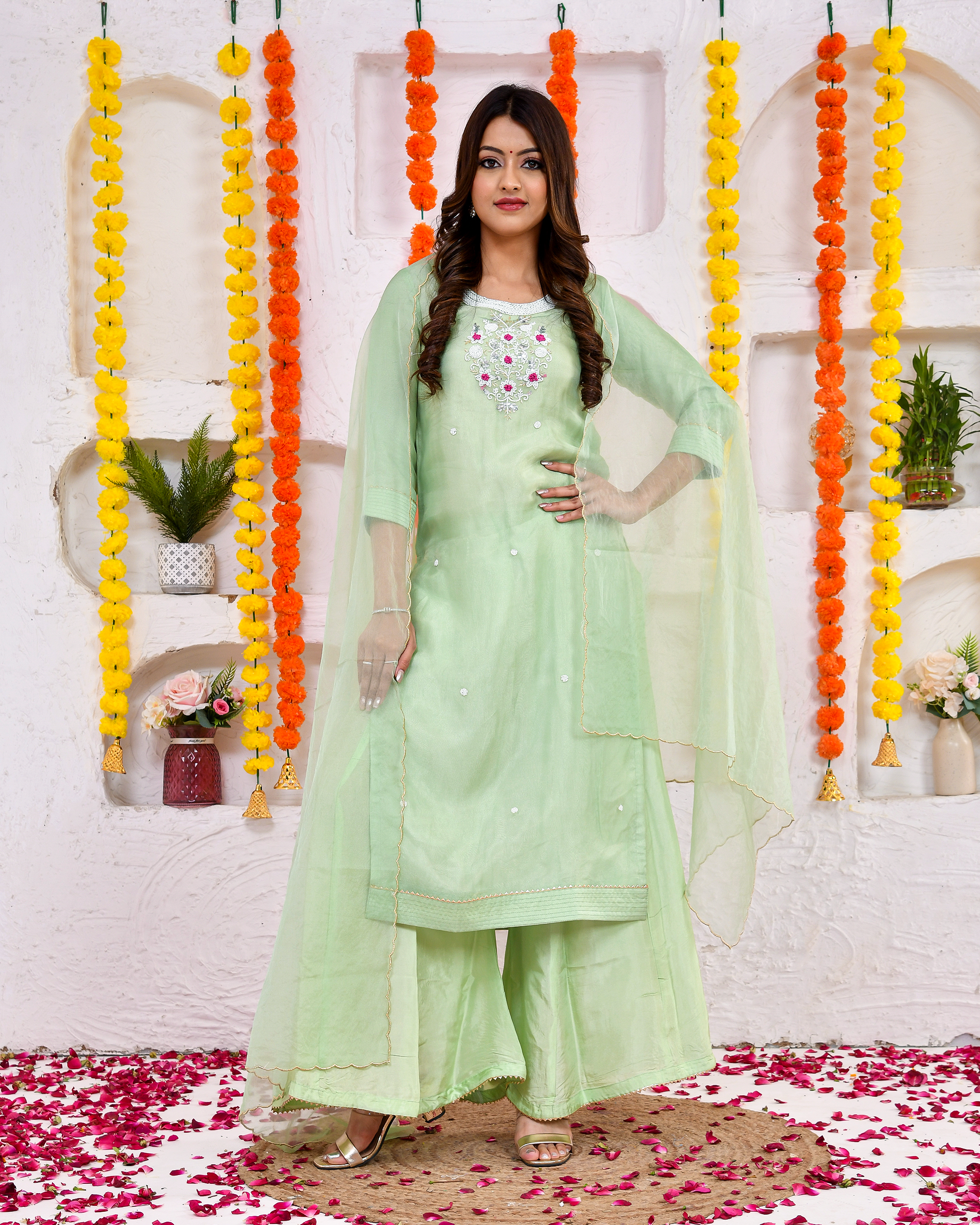 Khaas green Silk Sharara set with Duppta