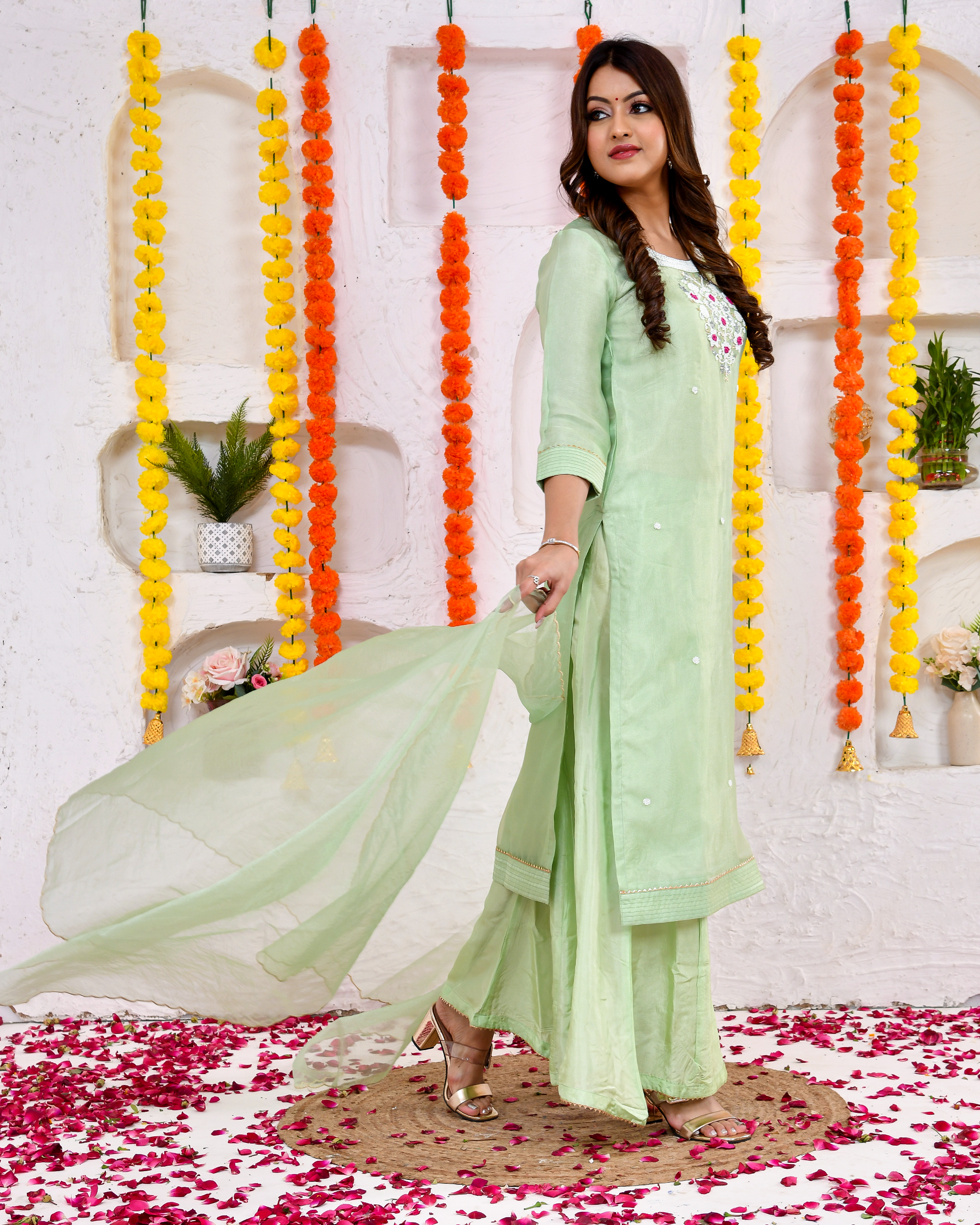 Khaas green Silk Sharara set with Duppta