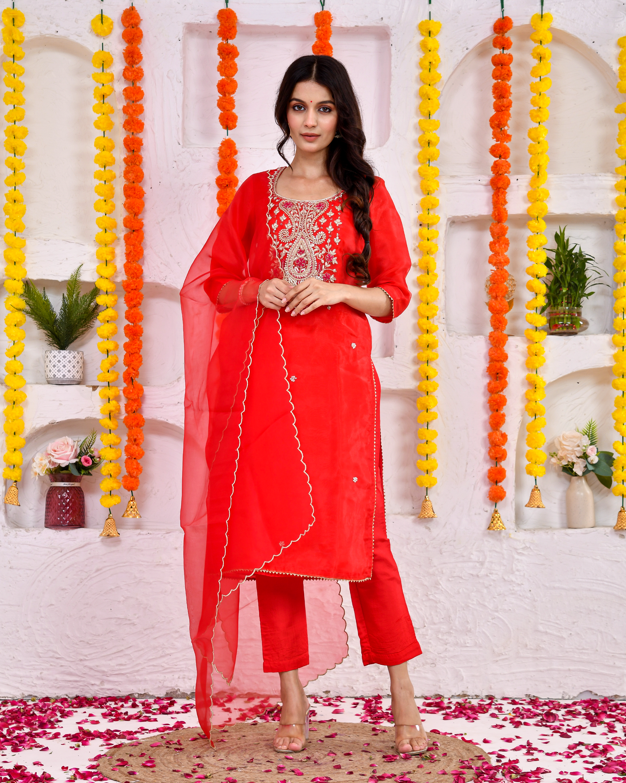 Kumkum Silk Suit Set With Duppta