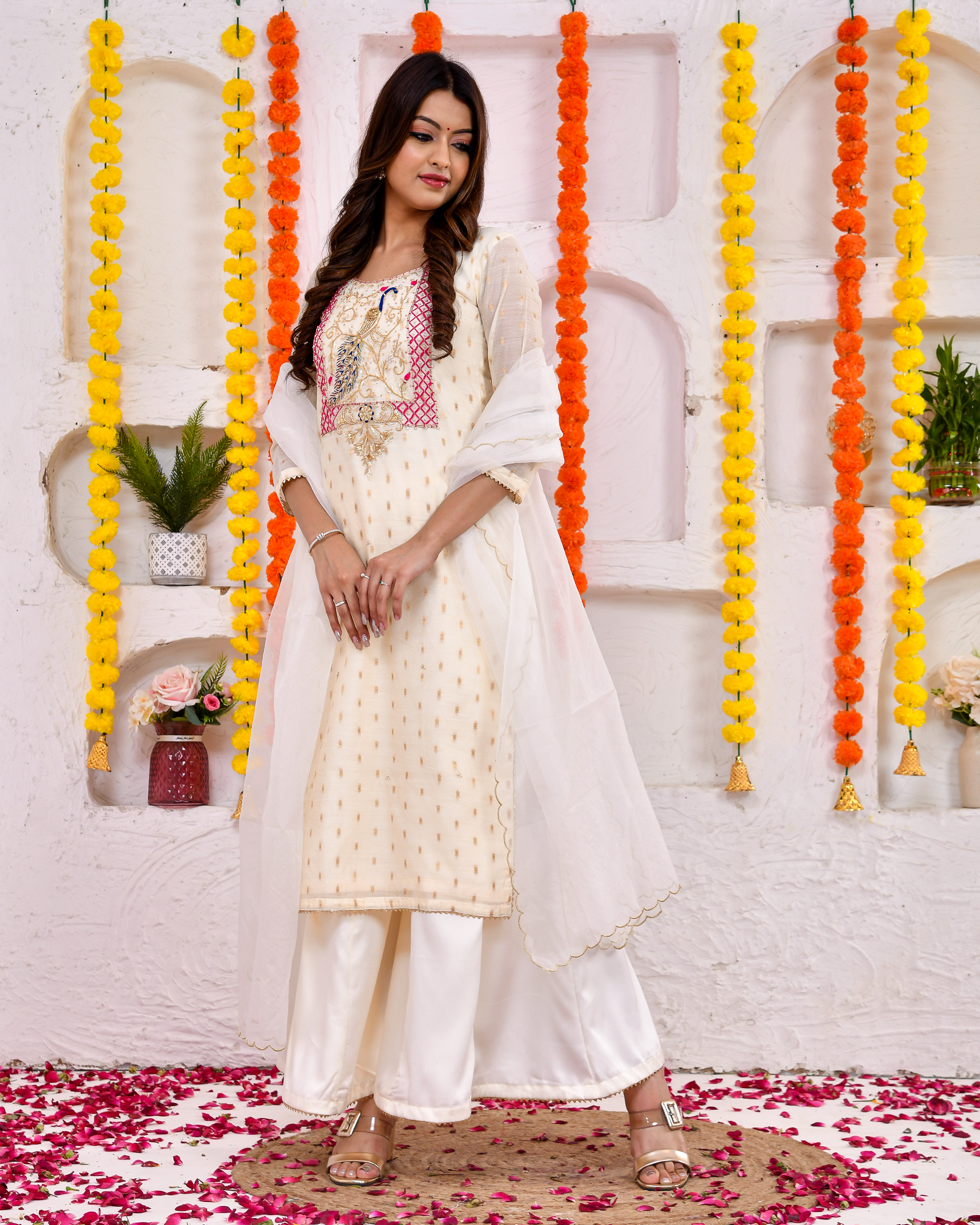 Pearl Gold Chanderi Sharara Set With Duppta
