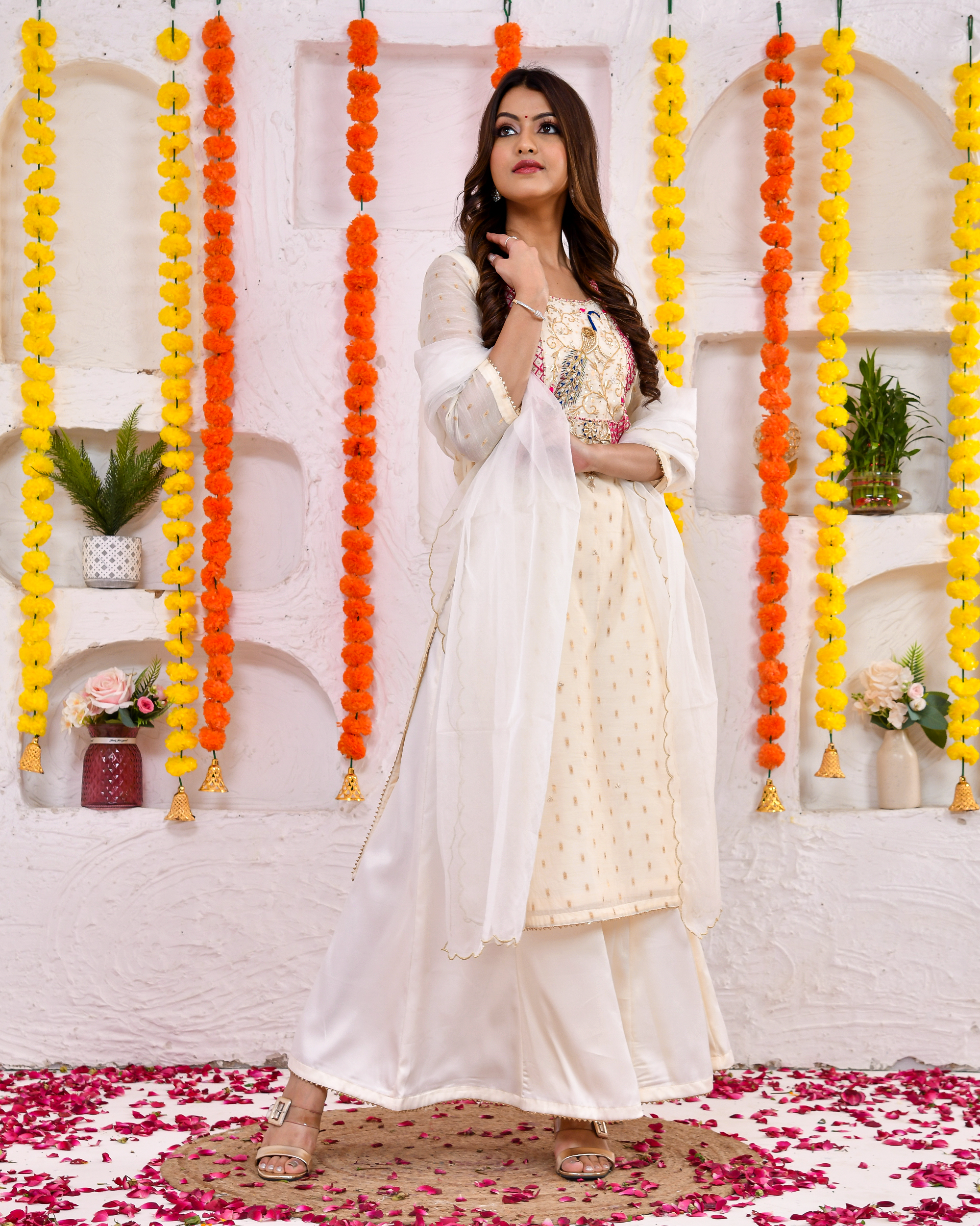 Pearl Gold Chanderi Sharara Set With Duppta