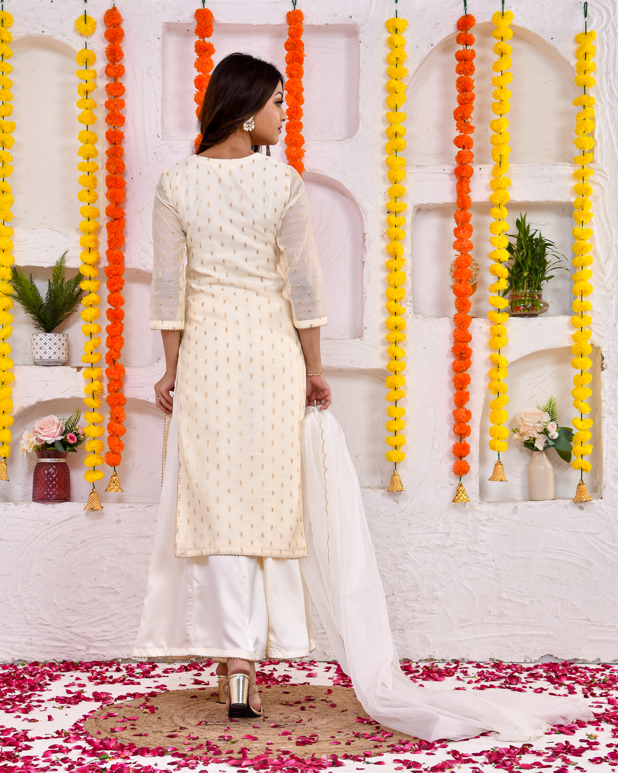 Pearl Gold Chanderi Sharara Set With Duppta