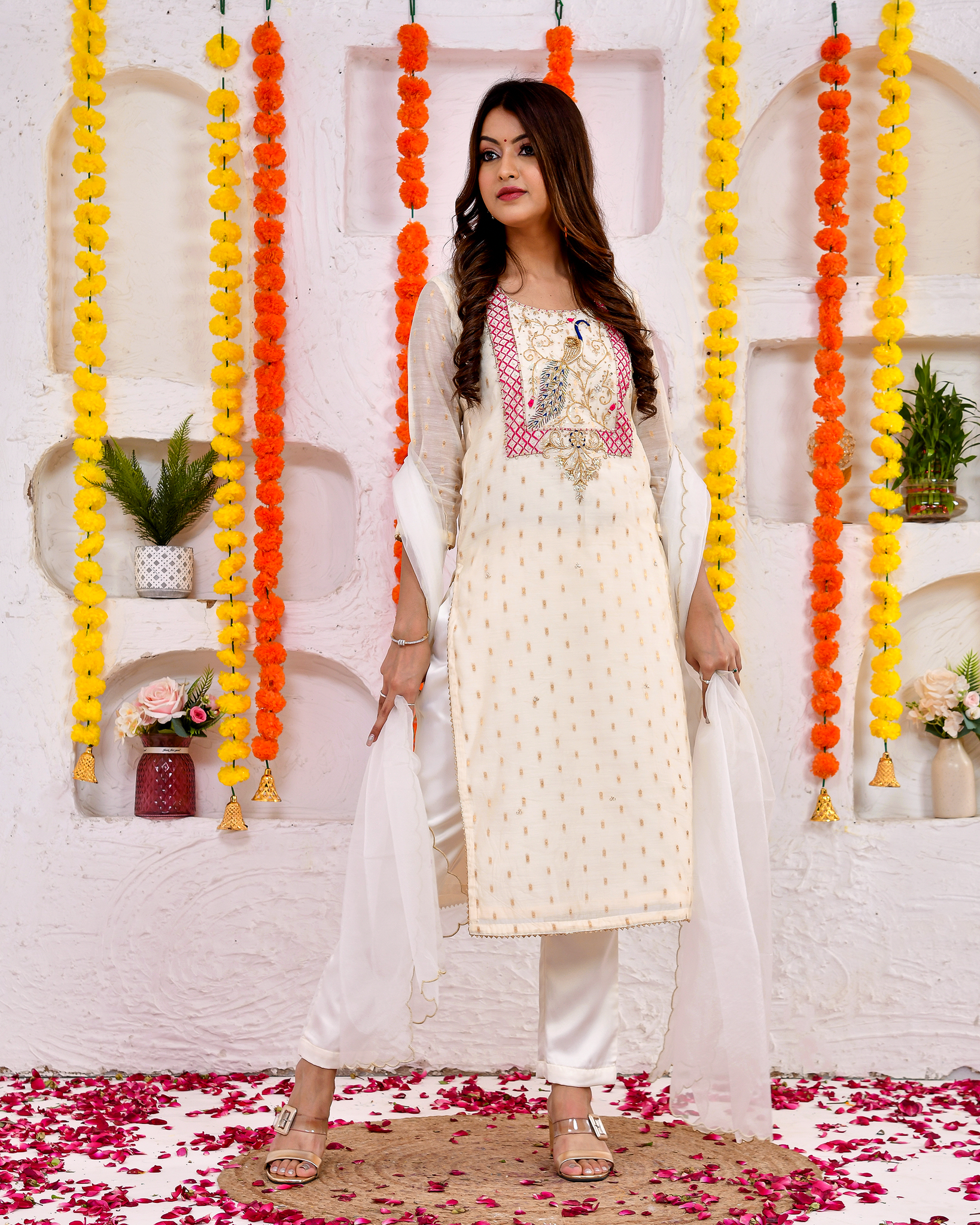 Pearl Gold Chanderi Suit Set With Duppta