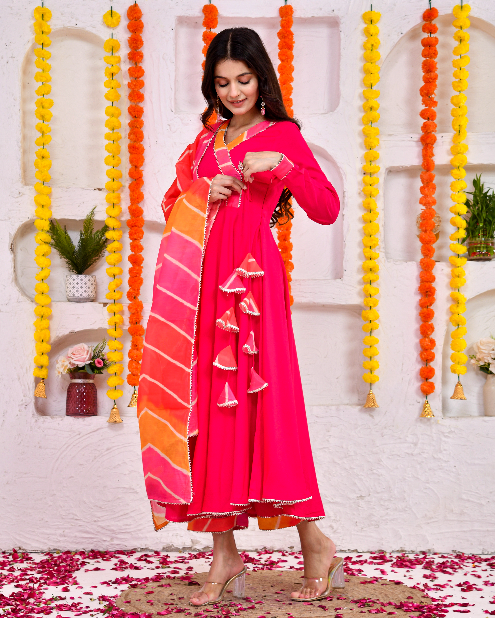 Magenta Pink Suit Set With Duppta