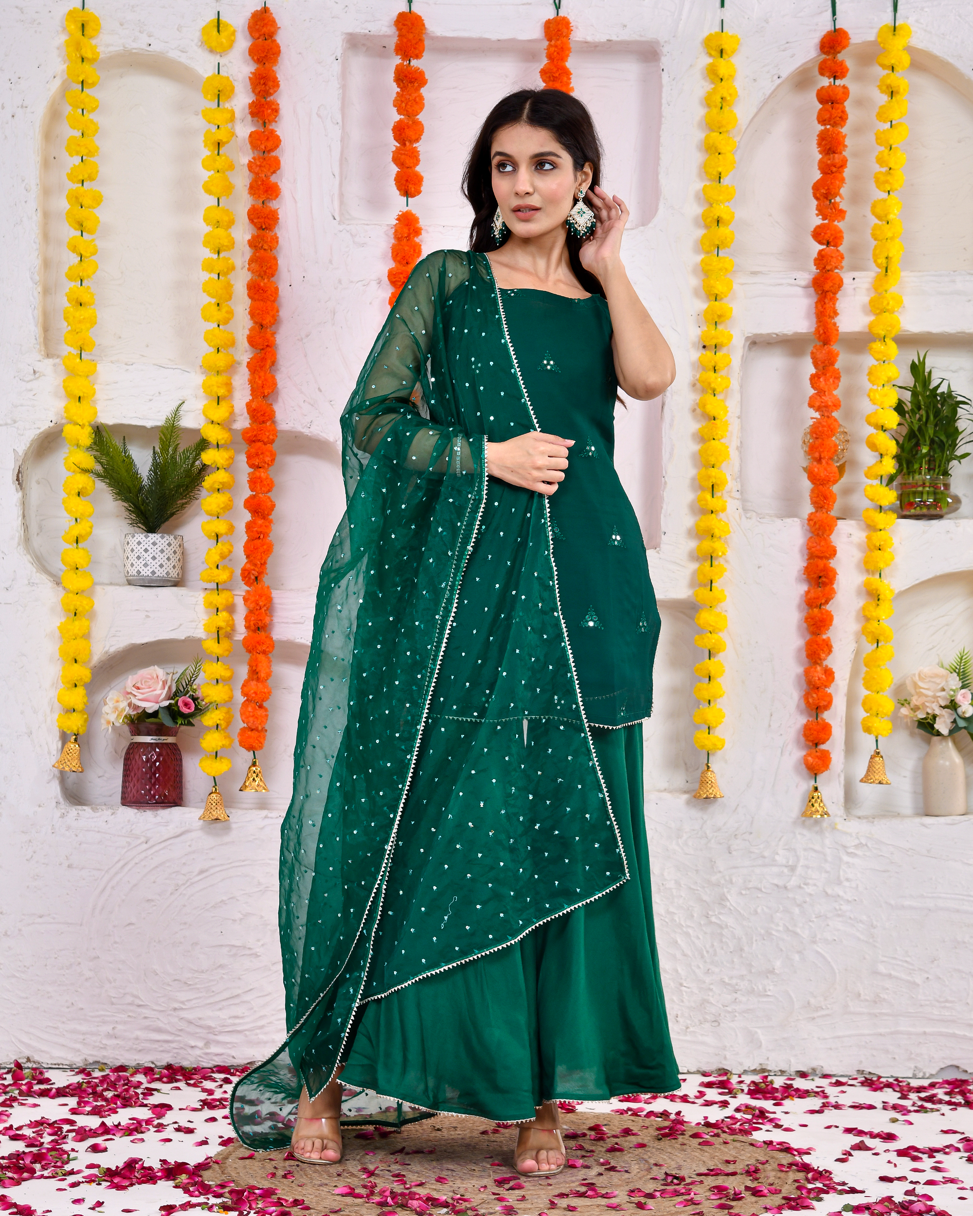 Green Mirror Sleeveless Sharara