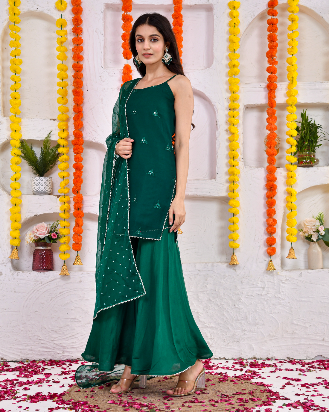 Green Mirror Sleeveless Sharara