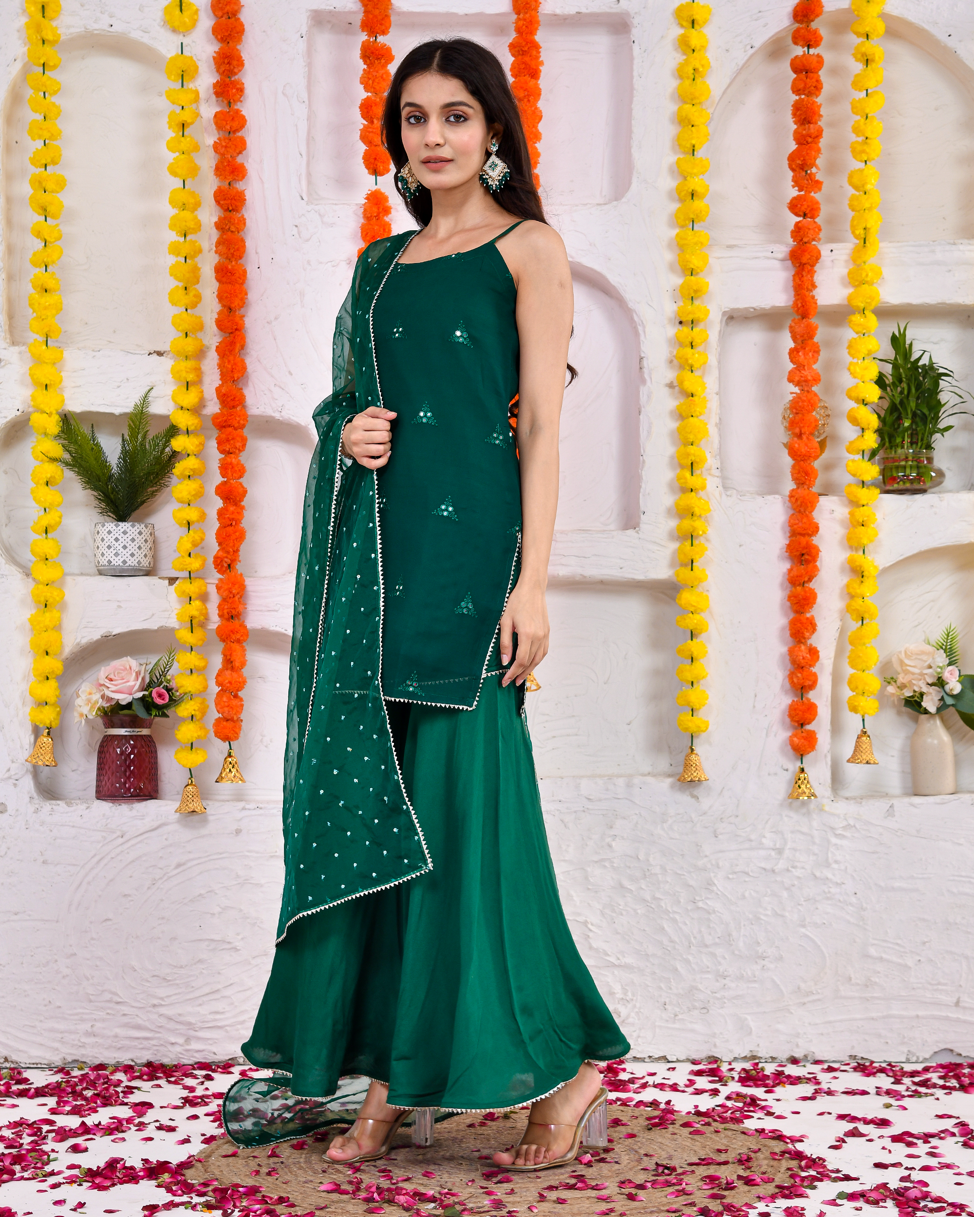 Green Mirror Sleeveless Sharara
