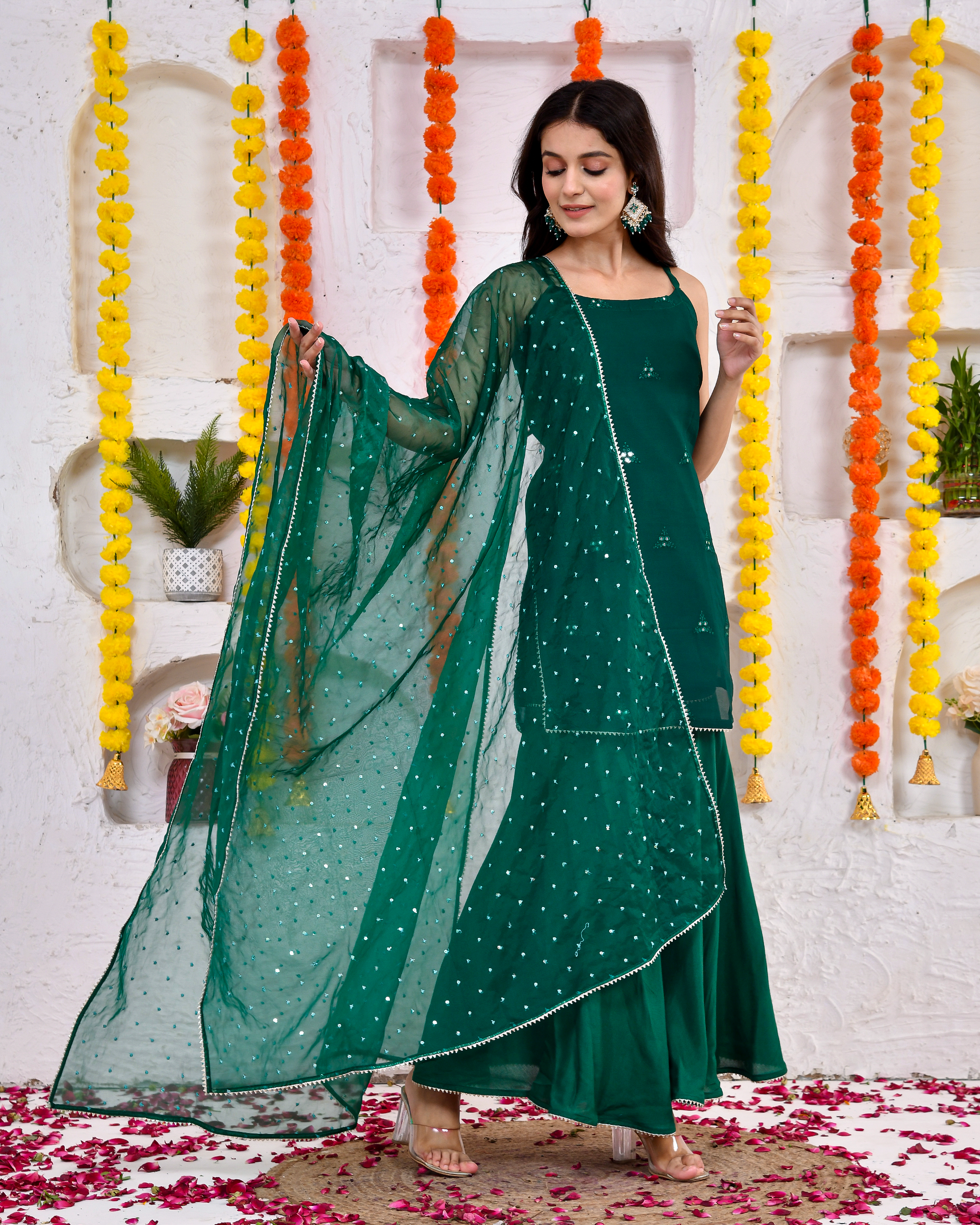 Green Mirror Sleeveless Sharara
